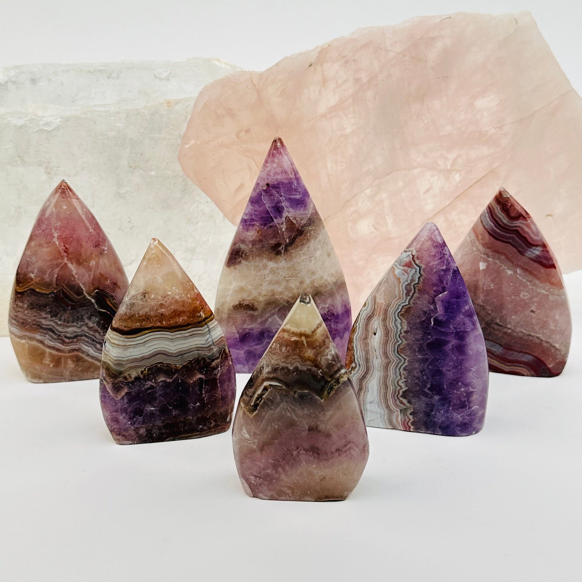 multiple polished points displayed to show the differences in the sizes and color shades 