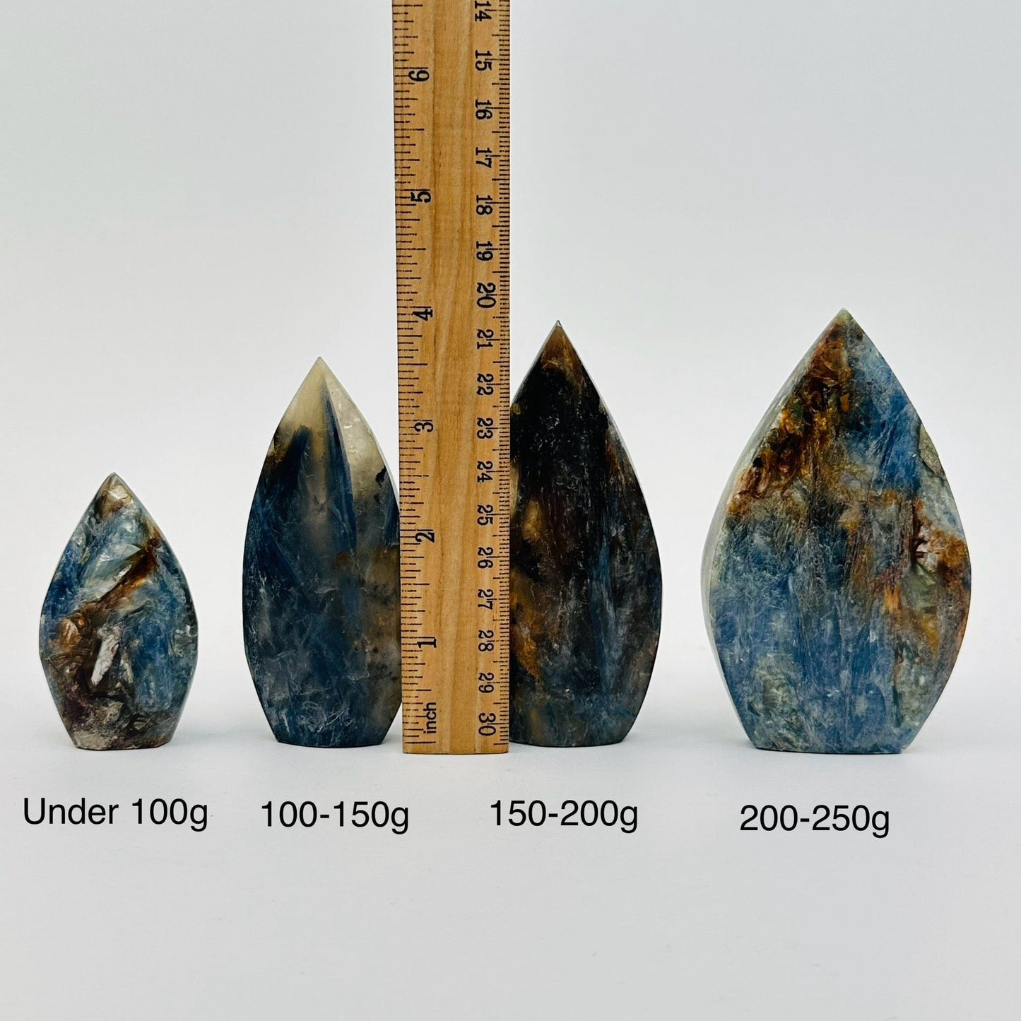 Blue Kyanite Polished Cut Base Point - By weight - next to a ruler for size reference 