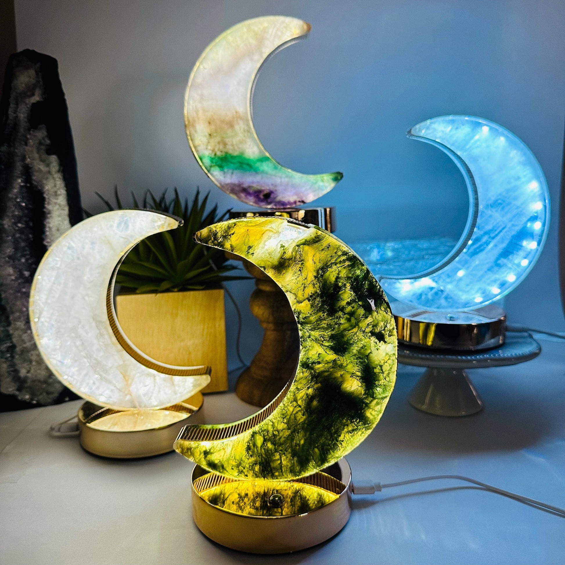 Moon Crescent Crystal Lamp - You Select the Crystal Type -