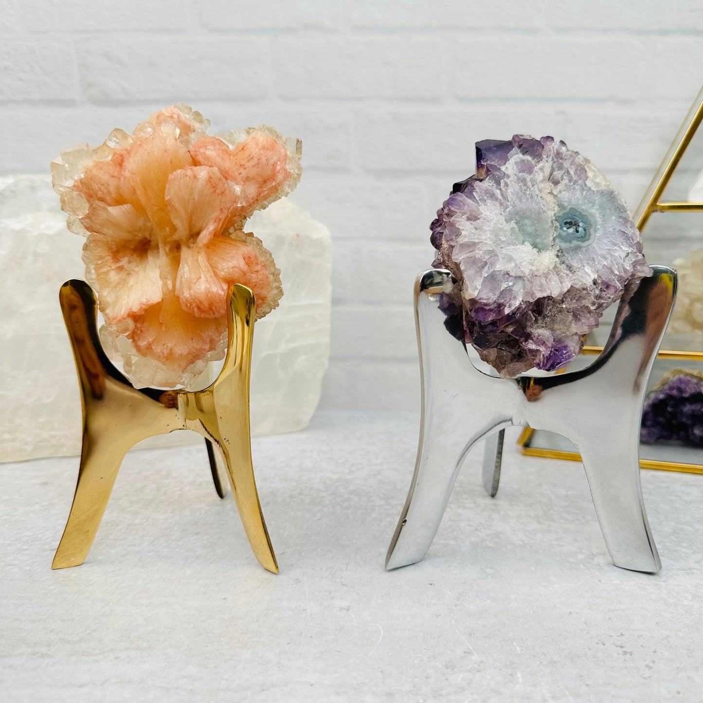 Crystal Tripod Stands displayed as home decor 