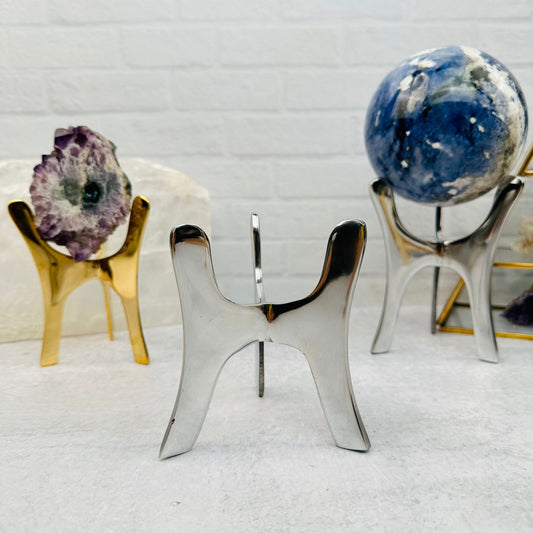 Crystal Tripod Stand - 2 Sizes - Choose Gold Brass or Silver Aluminum