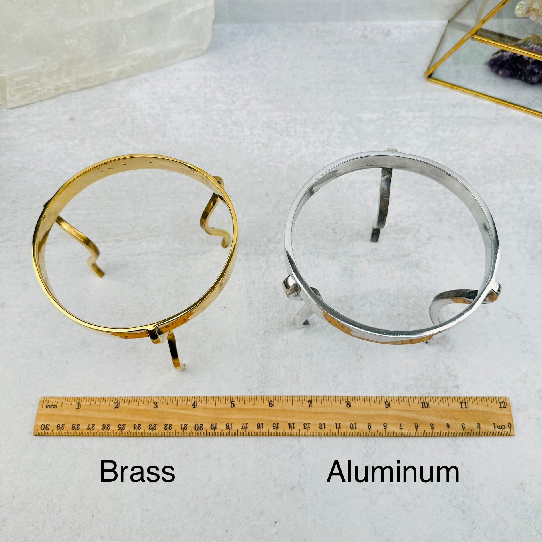 Crystal Stand Round Tripod- Choose Gold Brass or Silver Aluminum