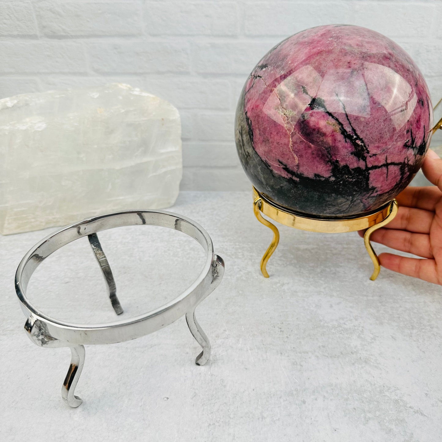 Crystal Stand Round Tripod- Choose Gold Brass or Silver Aluminum