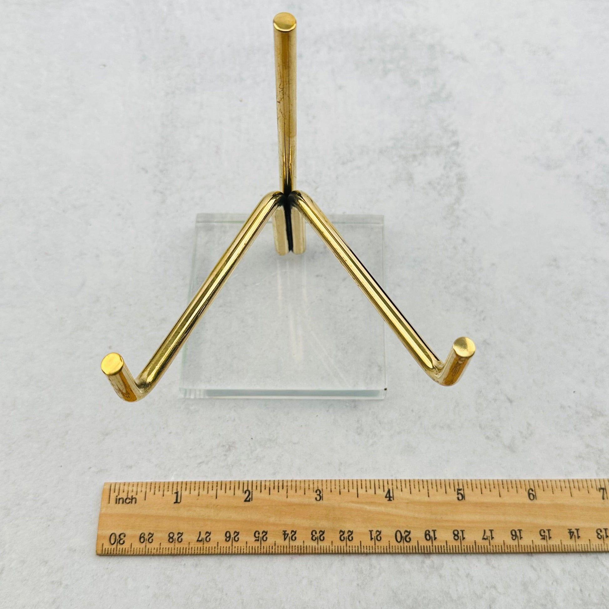 Crystal Stand - Acrylic Base and Brass Holder next to a ruler for size reference 