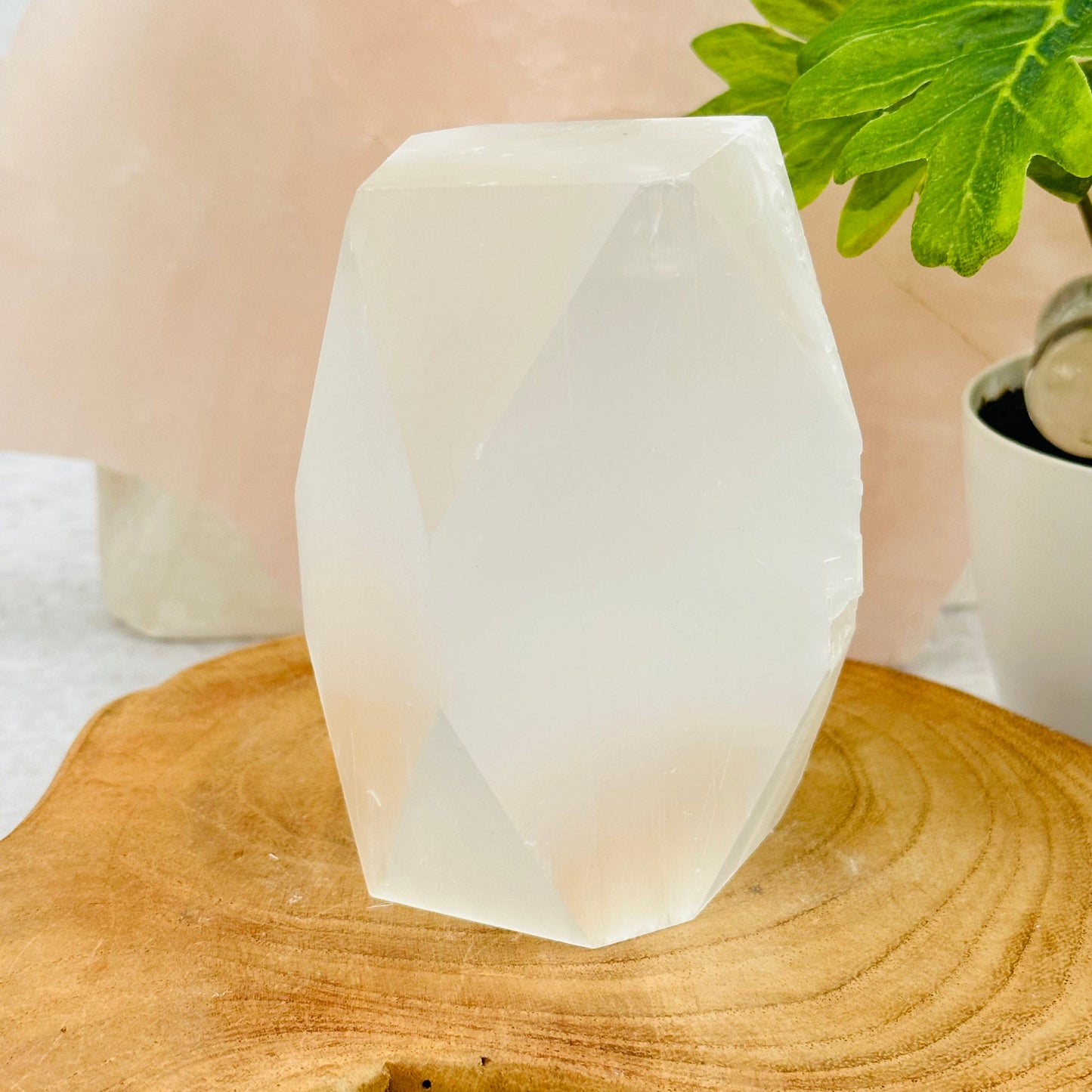 Selenite - Tumbled Polygon Shape displayed as home decor