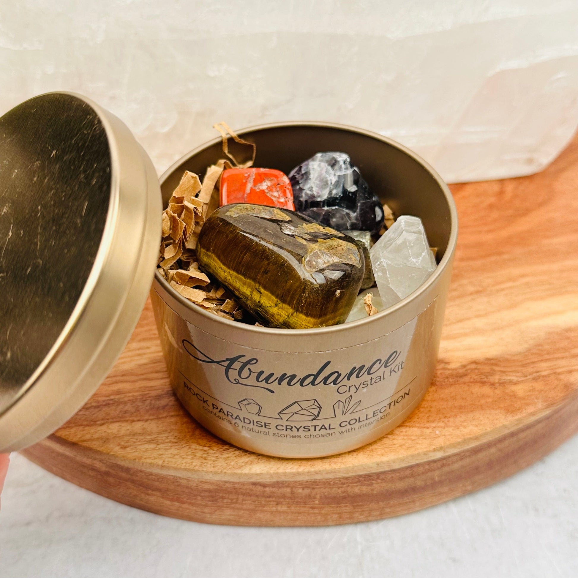 tin comes with six intentional crystals 