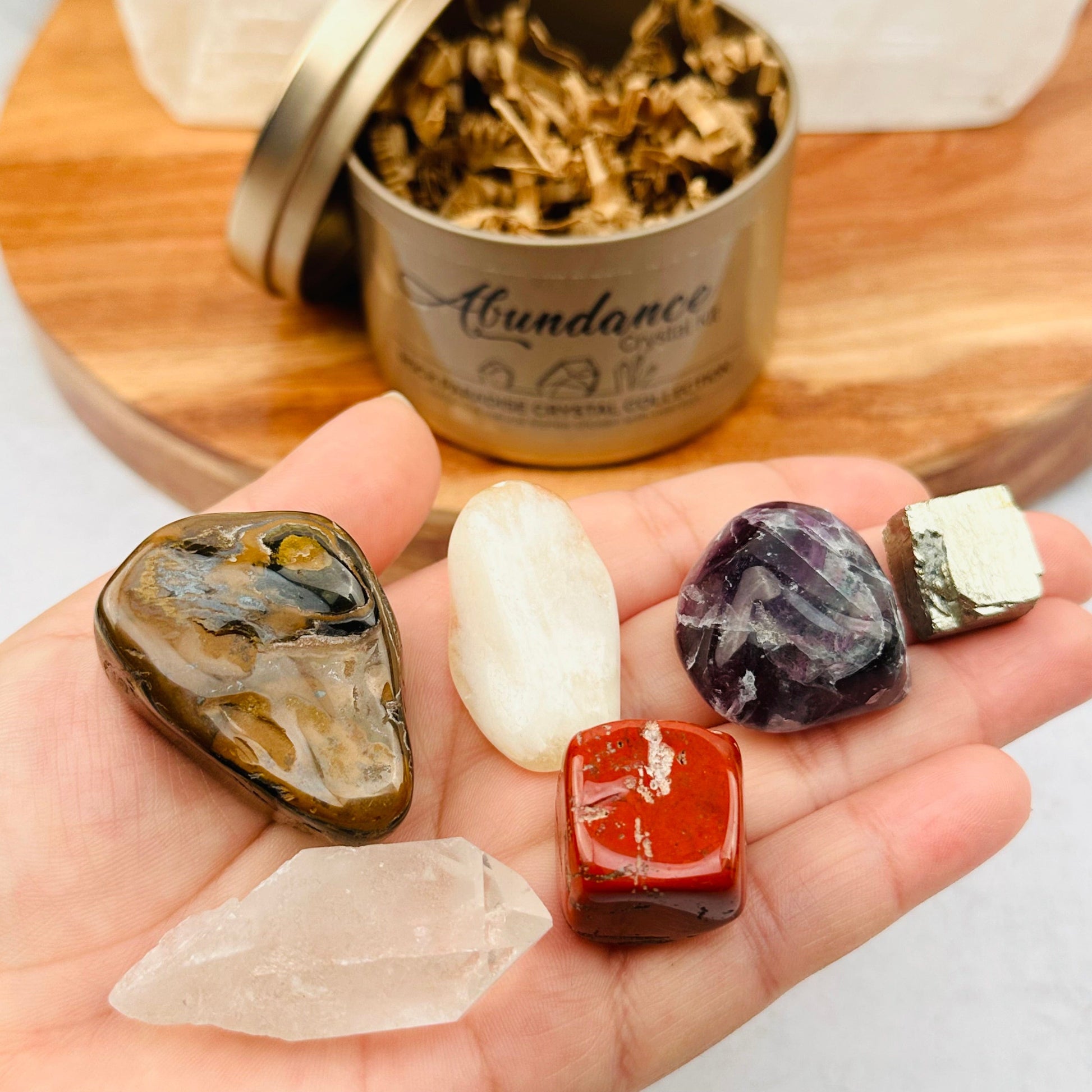 crystals in hand for size reference 