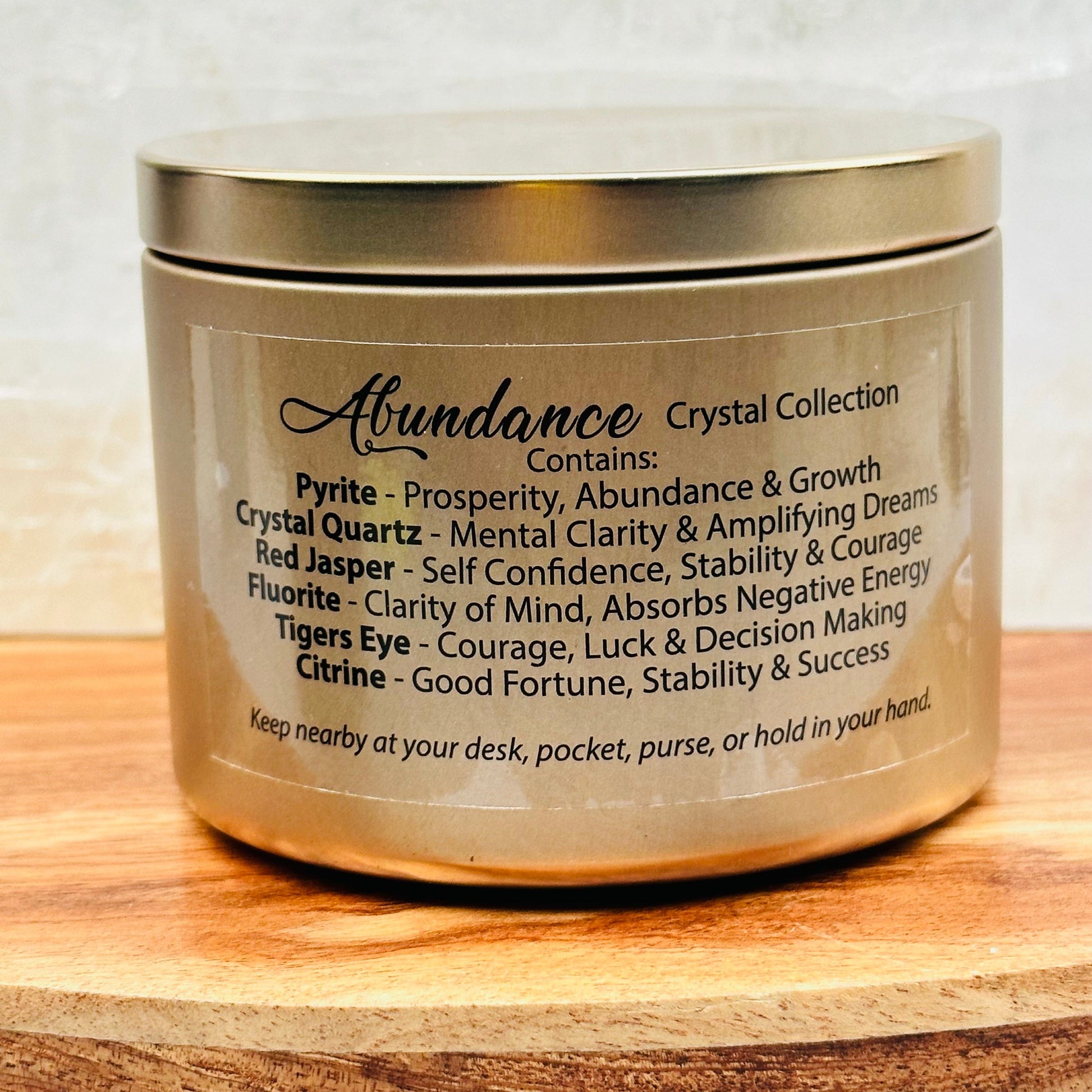 tin comes with information on the crystals 