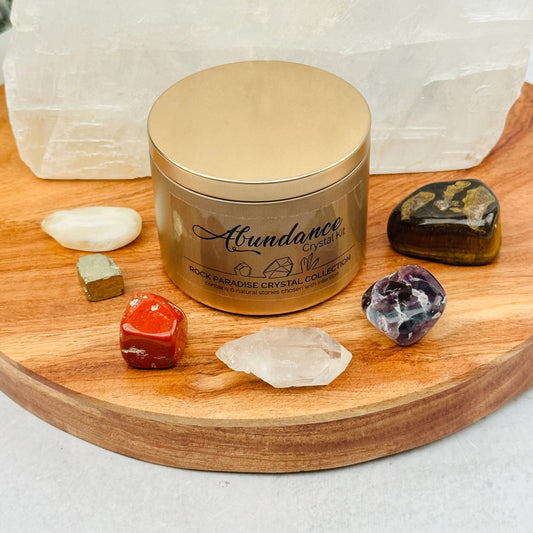 Abundance Crystal Kit - Set of Stones - Tin Collection - with crystals displayed 