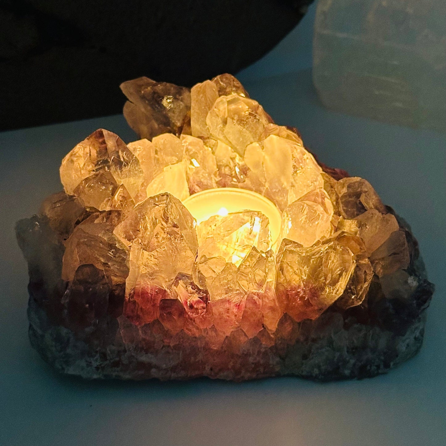 amethyst candle holder displayed as home decor