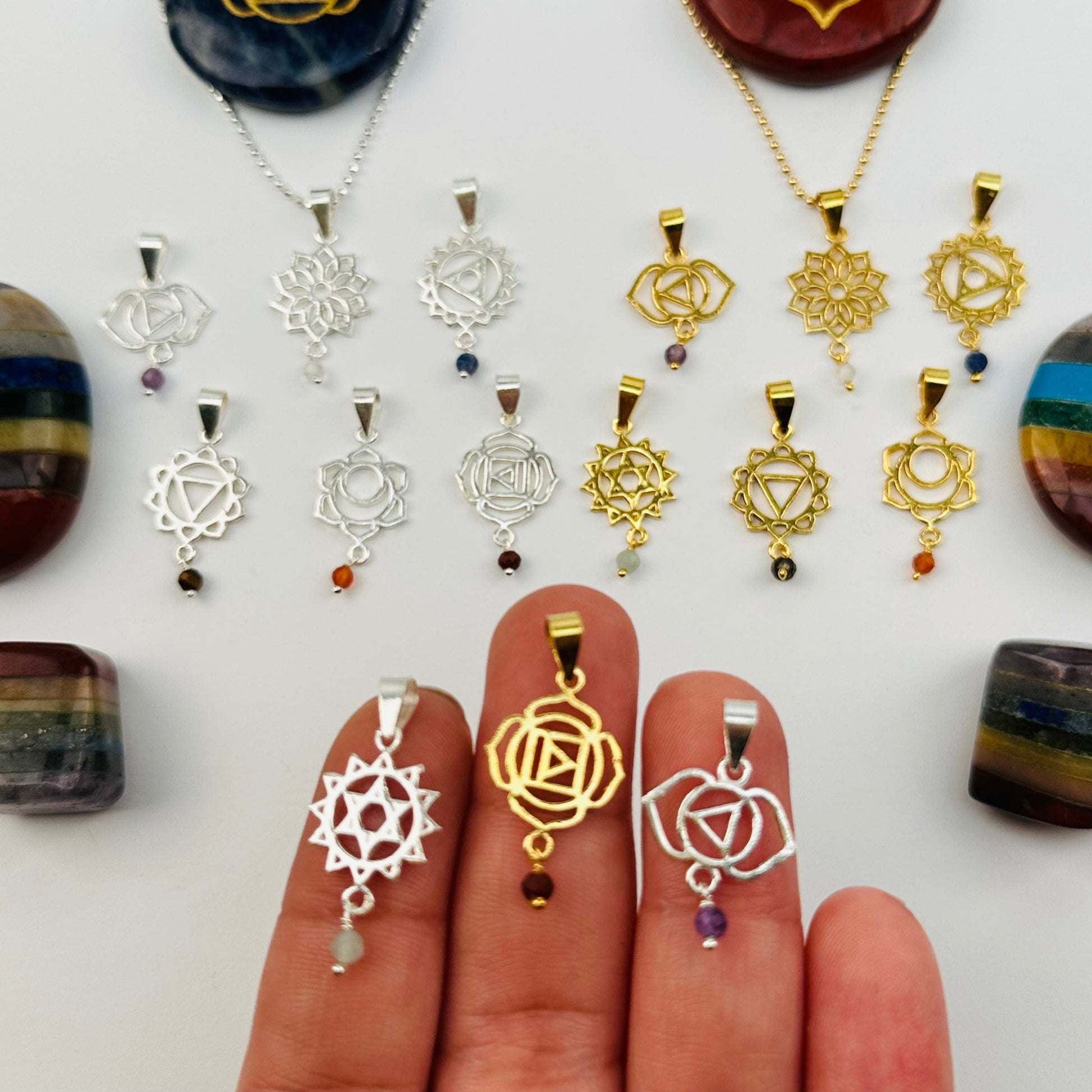 Chakra Charms - Pendant with Crystals - Gold or Silver -