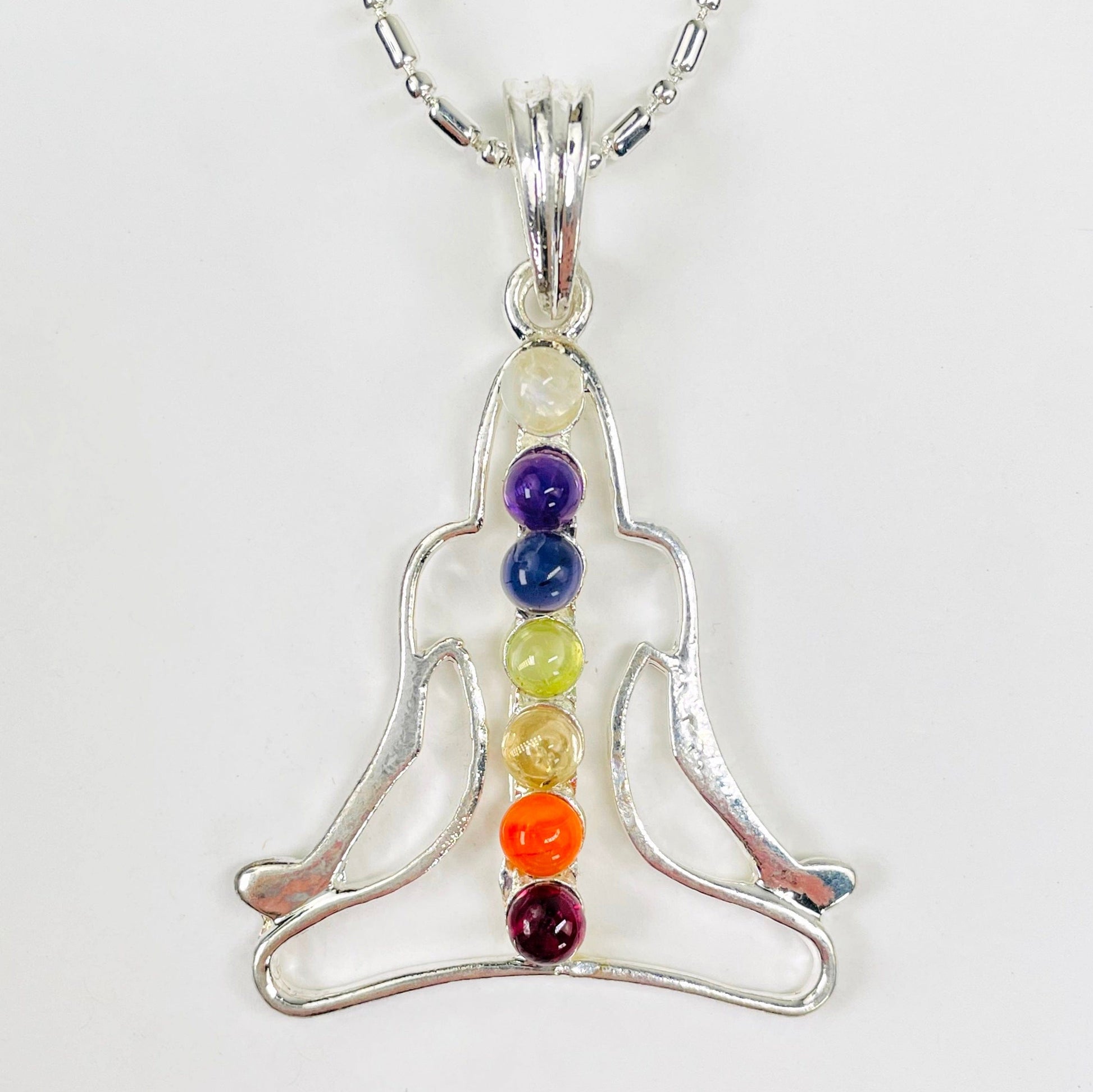 close up of one chakra buddha pendant necklace for details