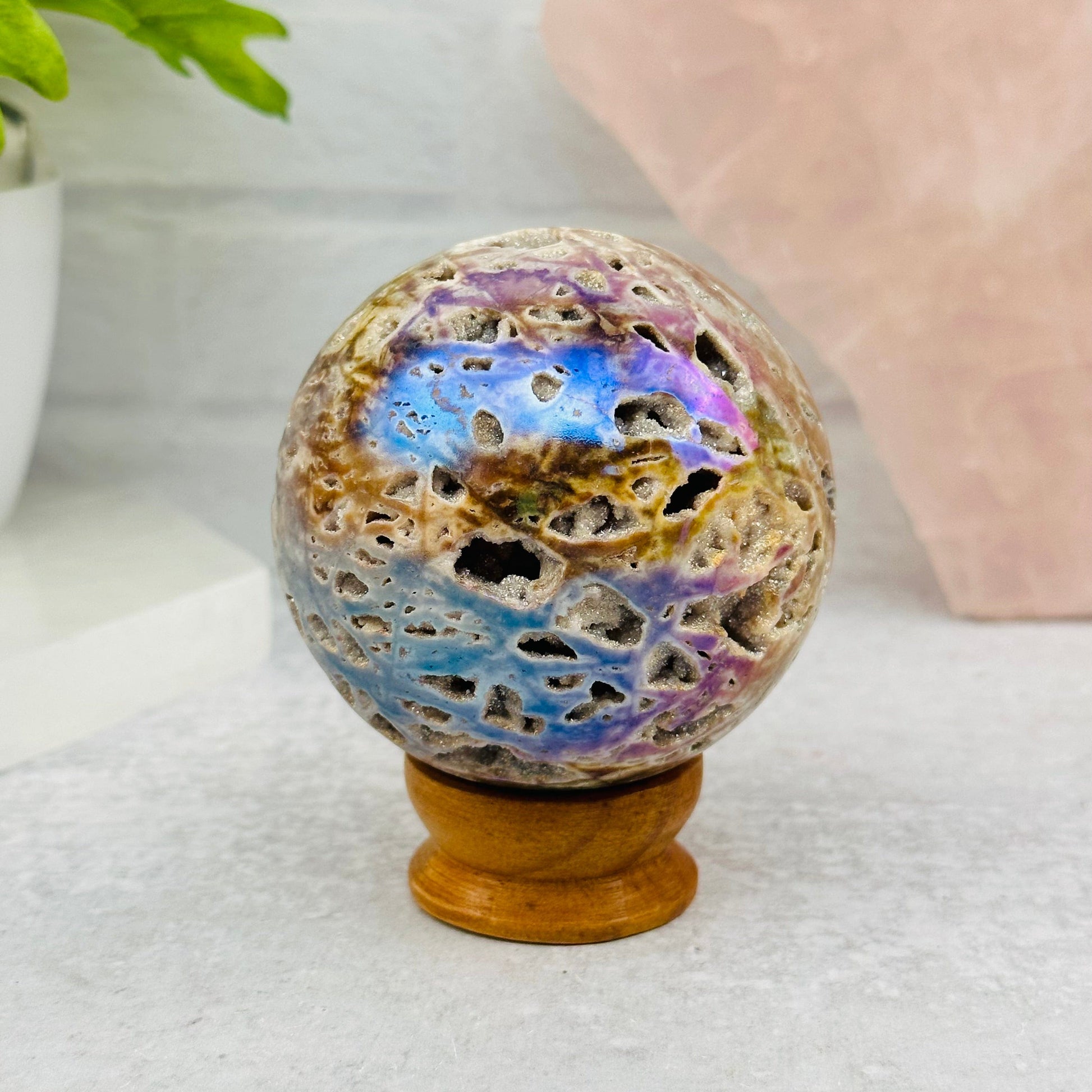 Angel Aura Sphalerite Sphere displayed as home decor 