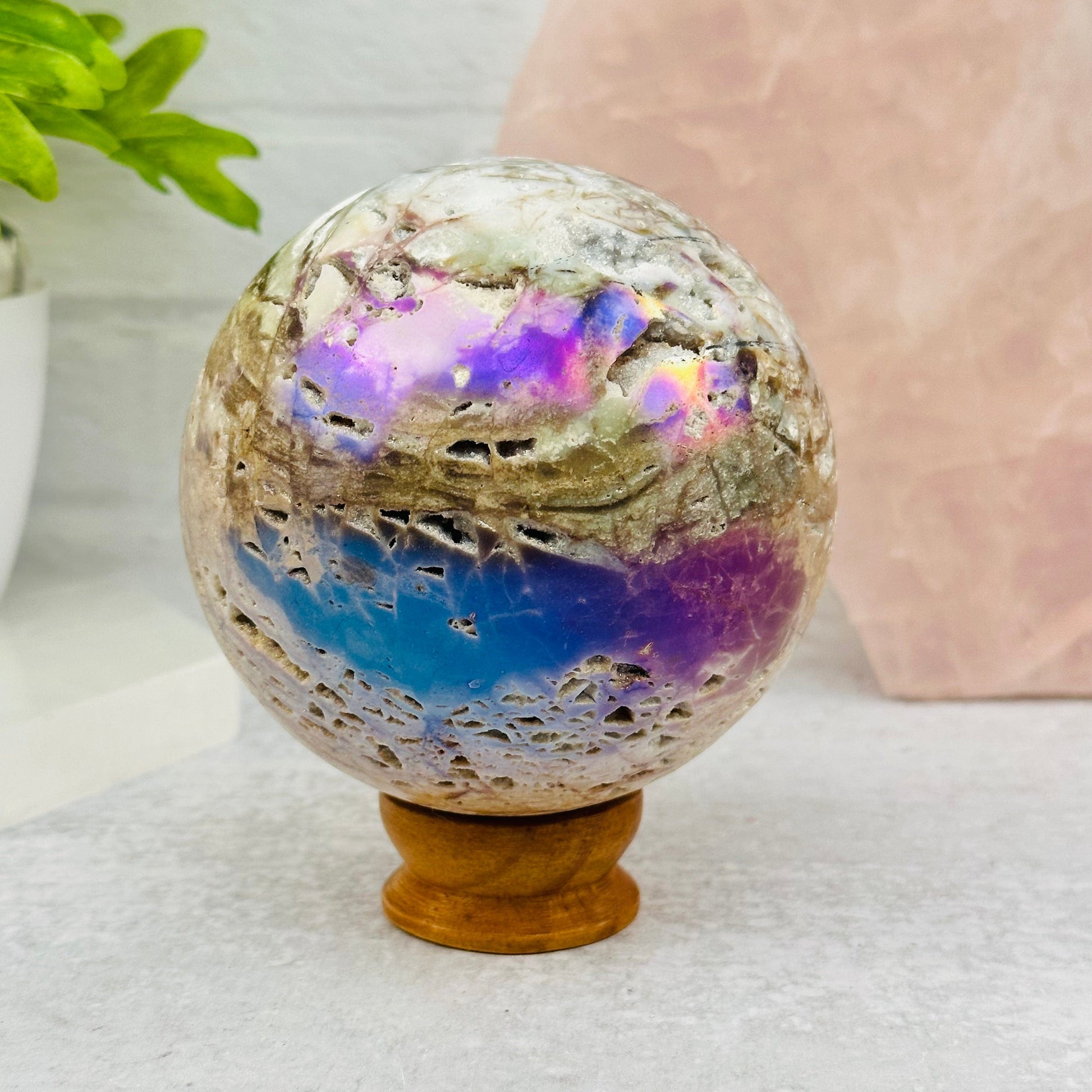 Angel Aura Sphalerite Sphere displayed as home decor 