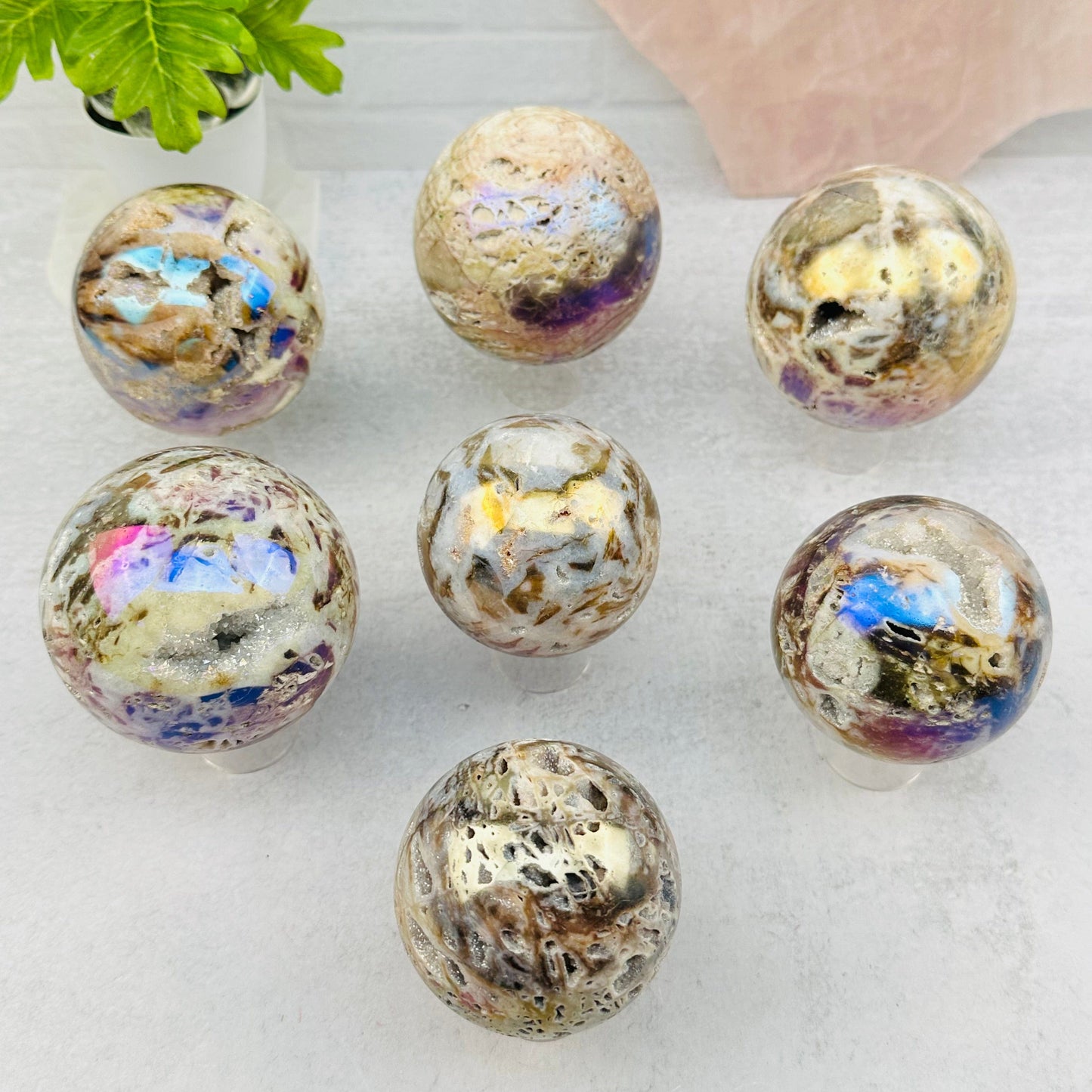 multiple spheres displayed to show the differences in the color shades and sizes 