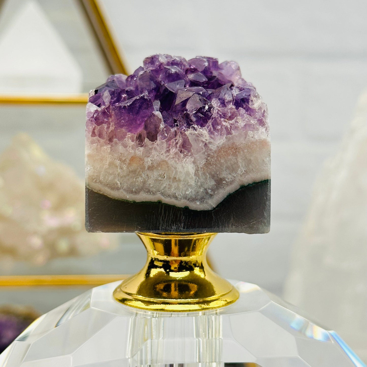 close up of the natural amethyst top 
