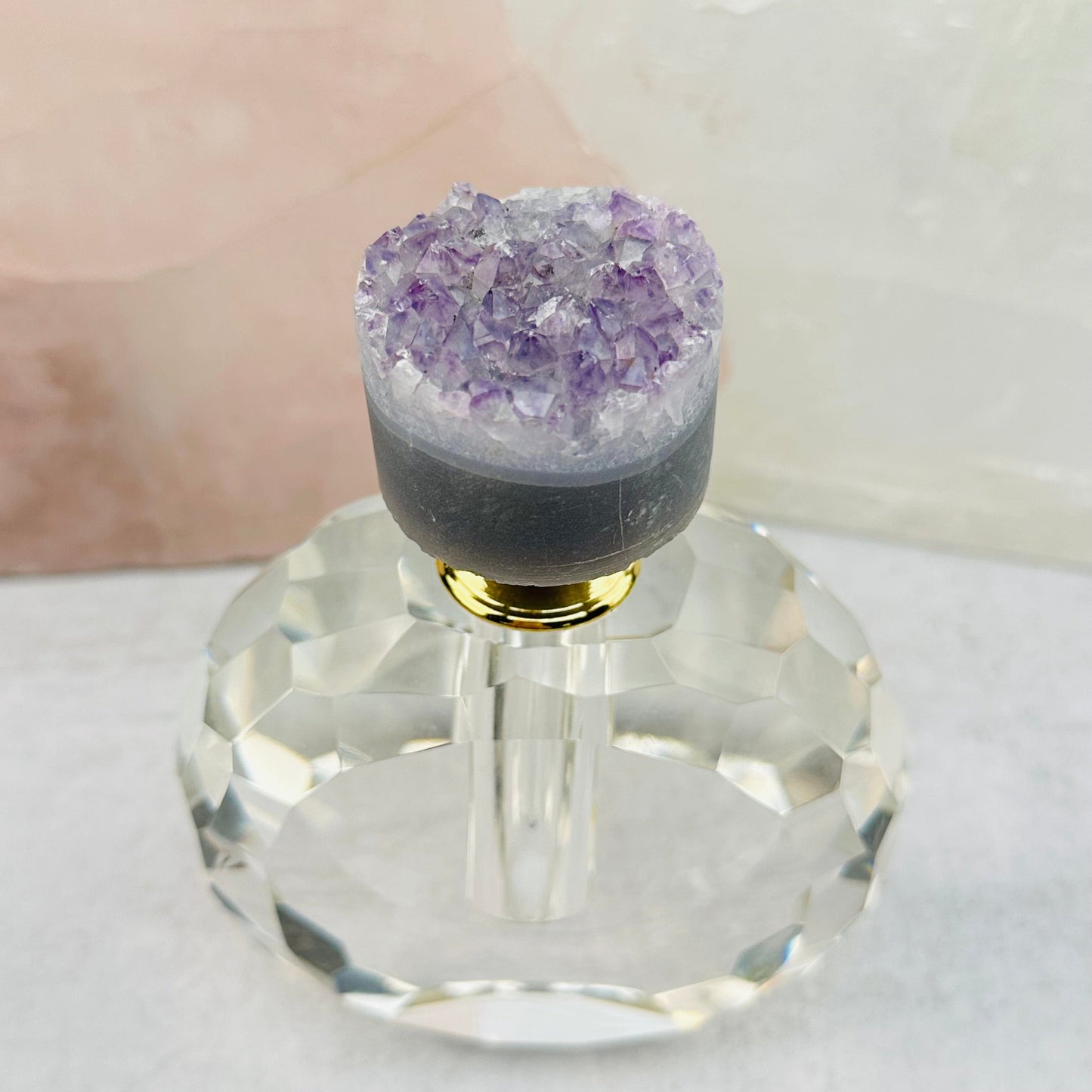 close up of the amethyst cluster on top