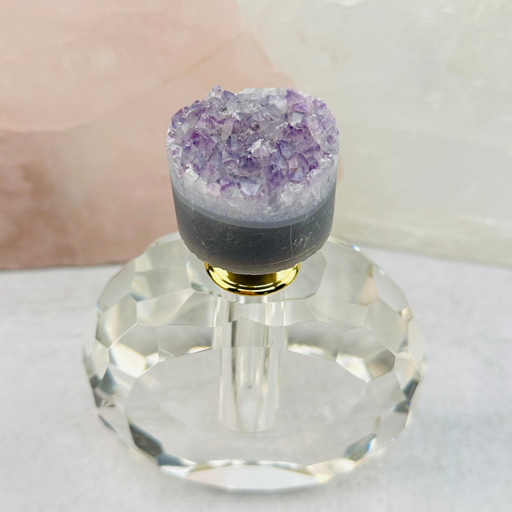 close up of the amethyst cluster on top