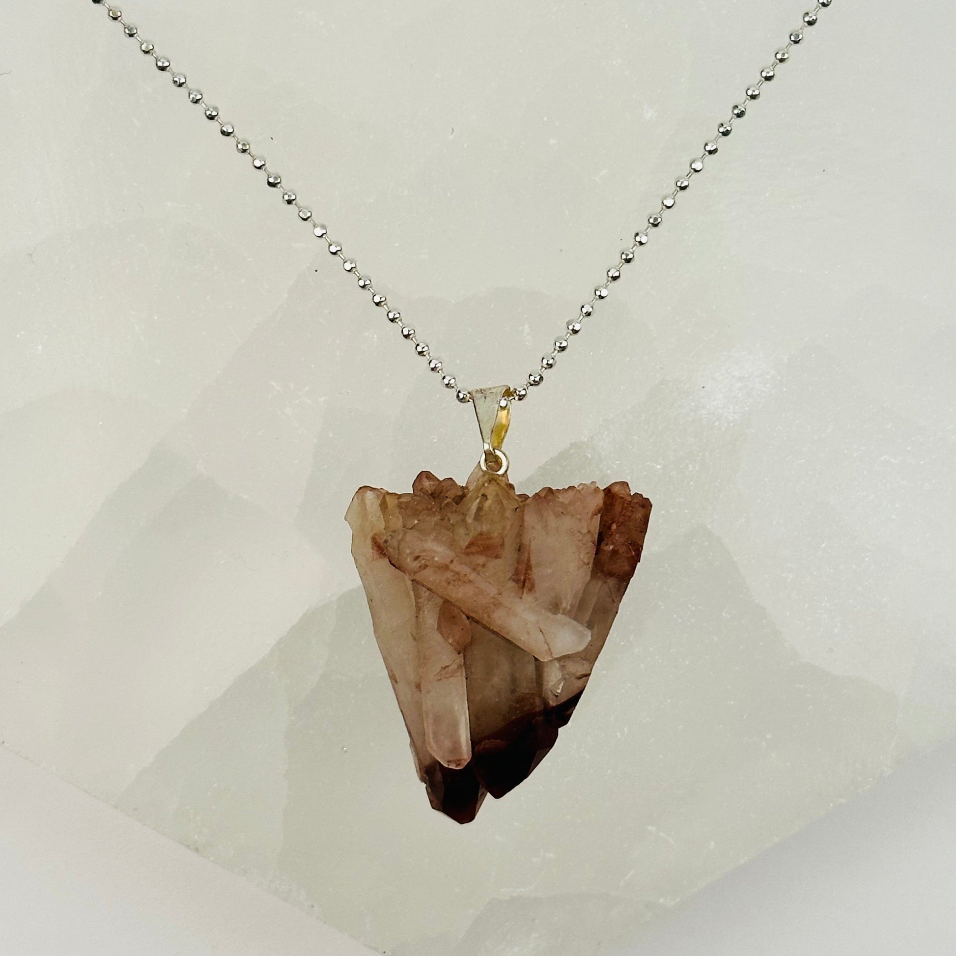 lithium quartz pendants with decorations in the background