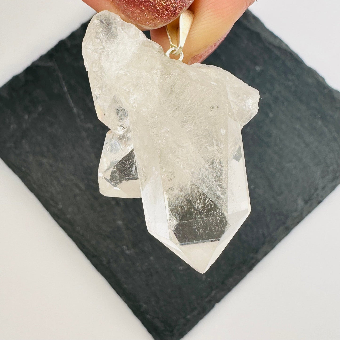 close up of the details on this crystal cluster pendant