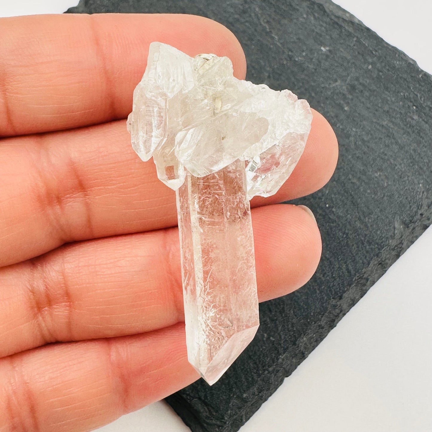close up of the details on this crystal cluster pendant