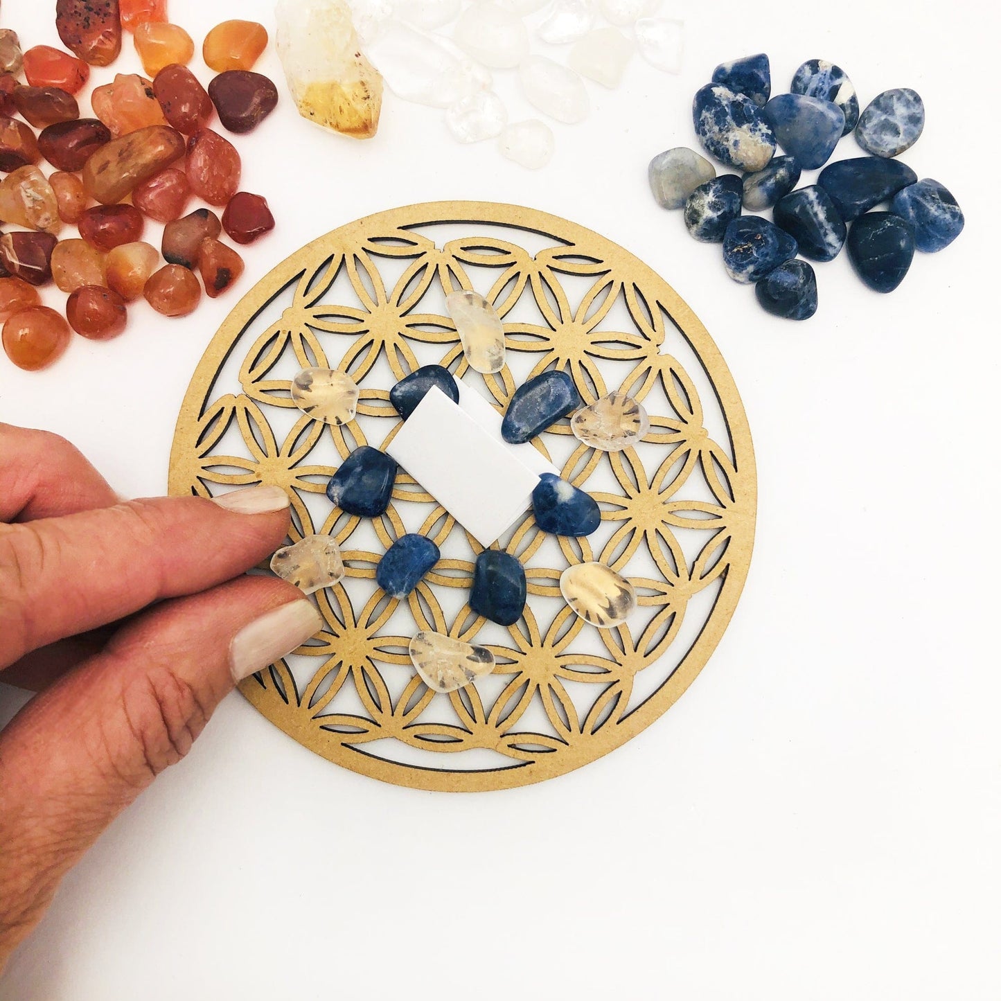 Healing Crystal Grid Set showing placing stones on grid