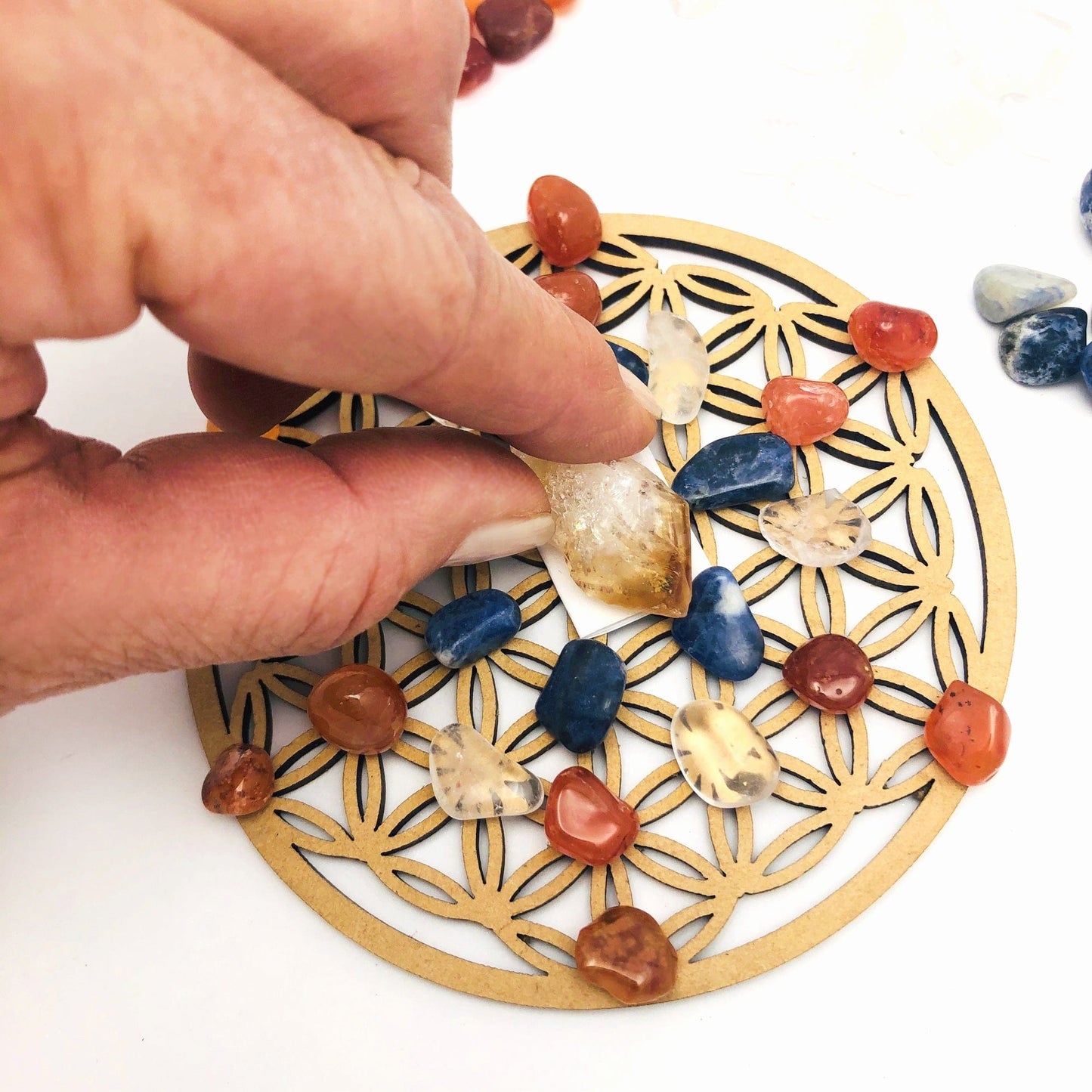 Healing Crystal Grid Set showing placing stones on grid