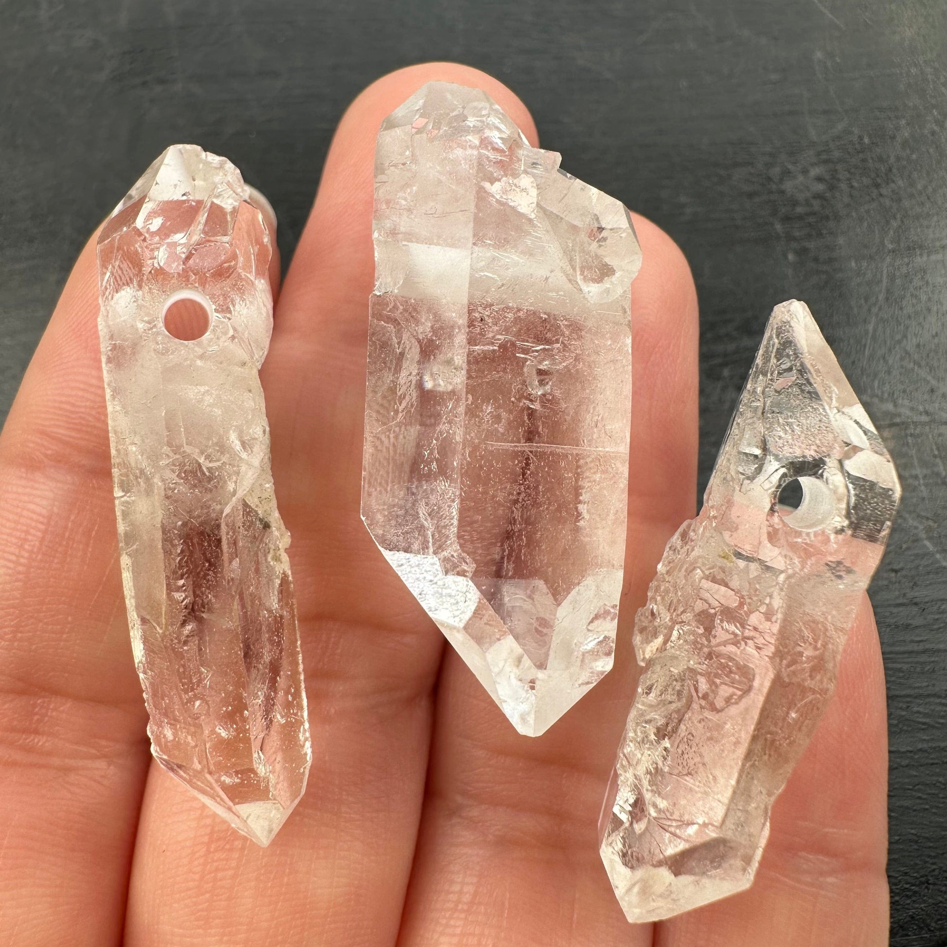 close up of the drill hole on these pendants 