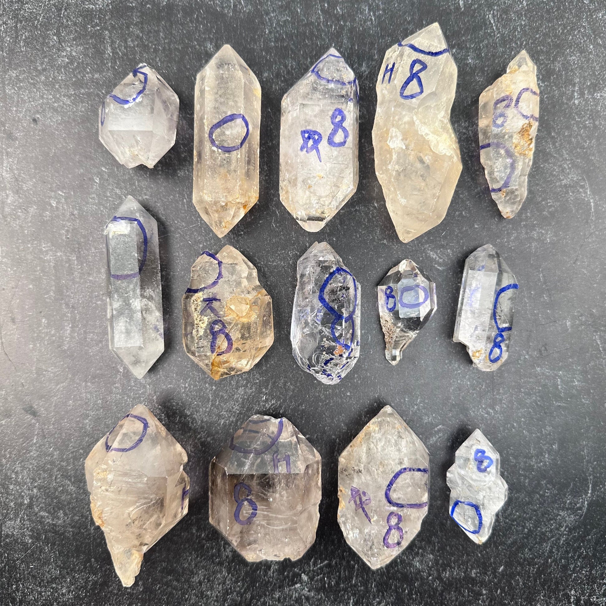 multiple crystals displayed to show the differences in the sizes. grade #8