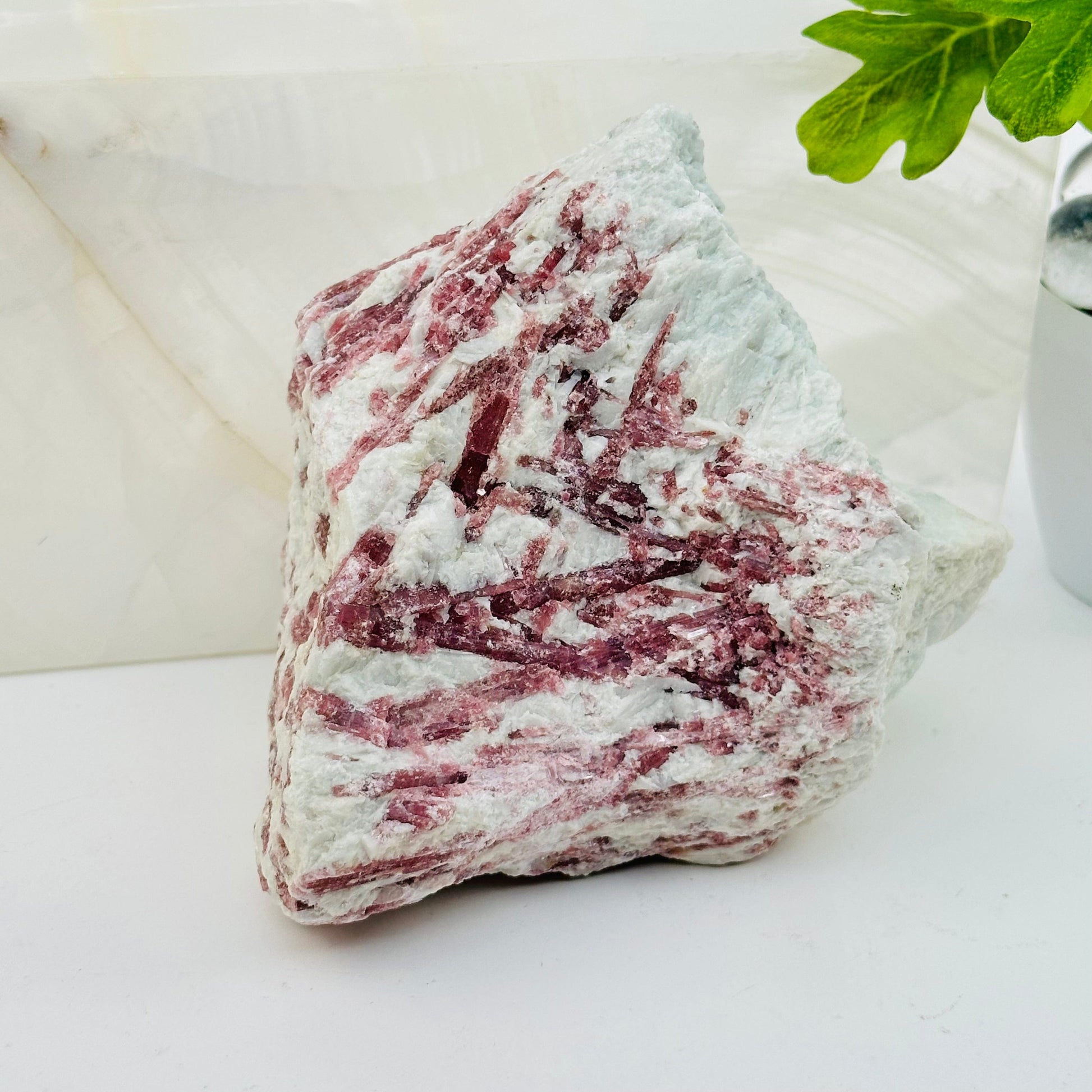 pink tourmaline crystal cluster displayed as home decor