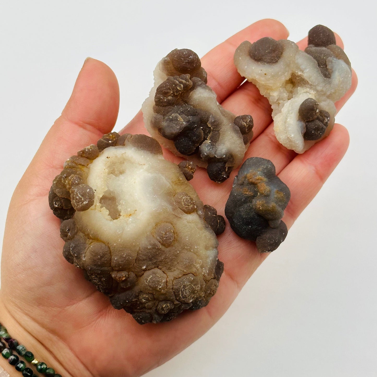 close up of the details on these Botryoidal Chalcedony pieces 