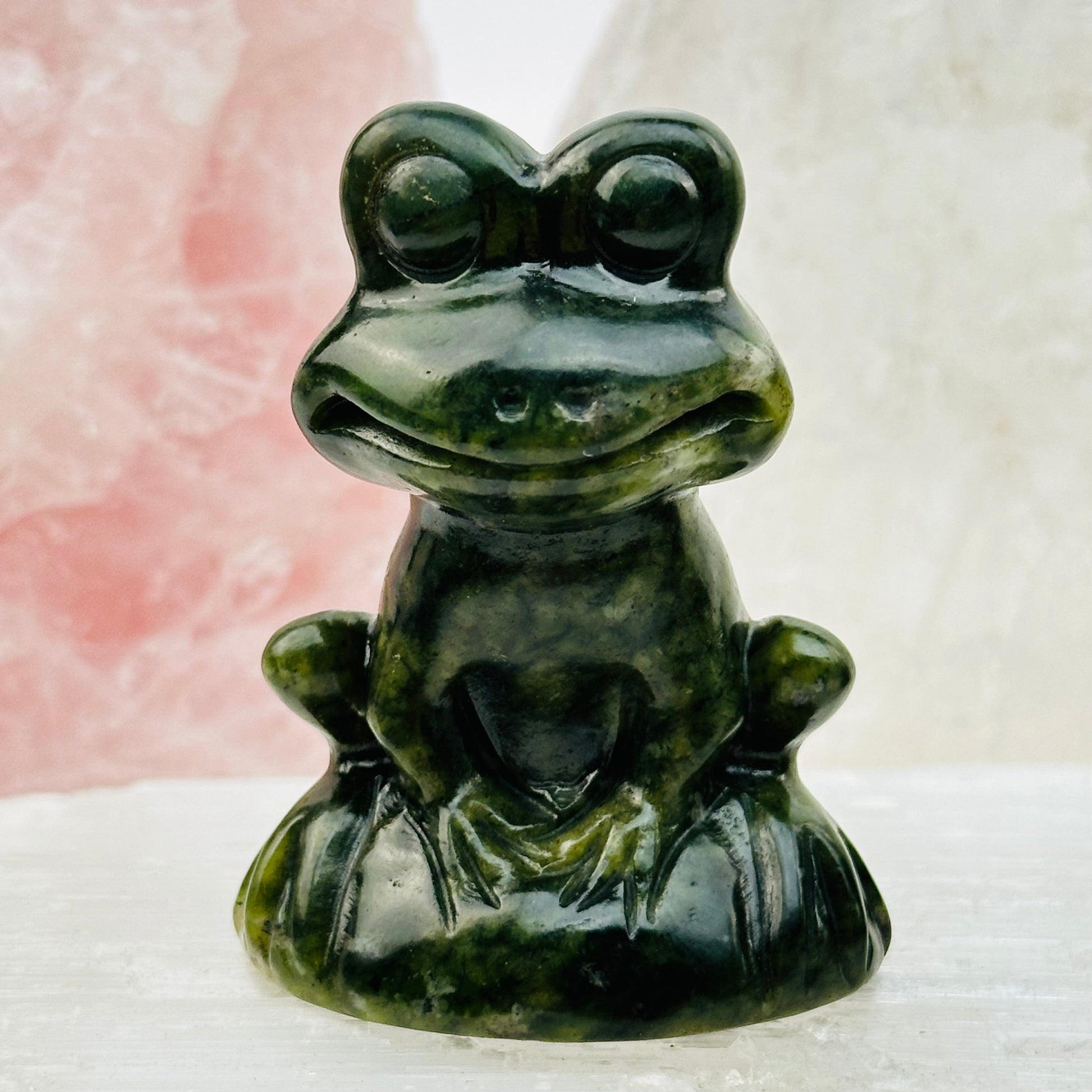 close up of the details on this crystal frog 