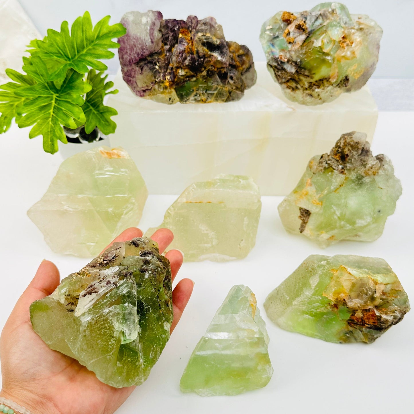 high quality fluorite cluster on hand for size reference 