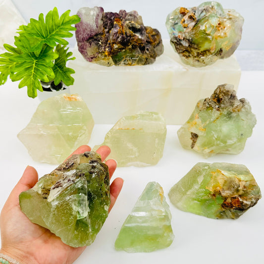 high quality fluorite cluster on hand for size reference 
