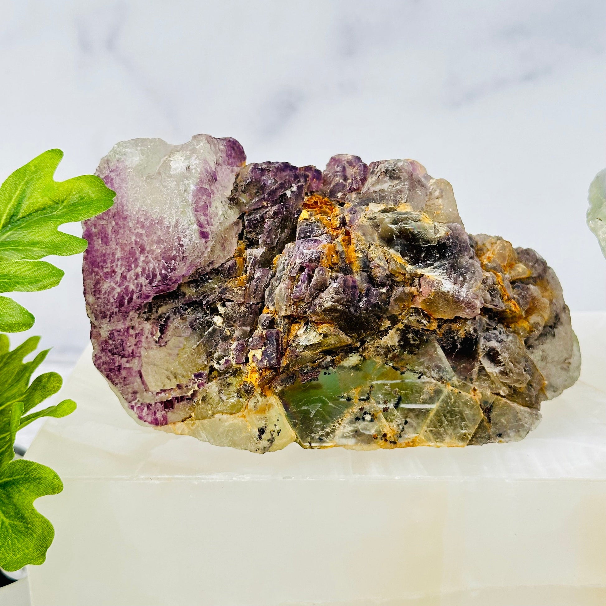 close up of the details on this fluorite crystal cluster 
