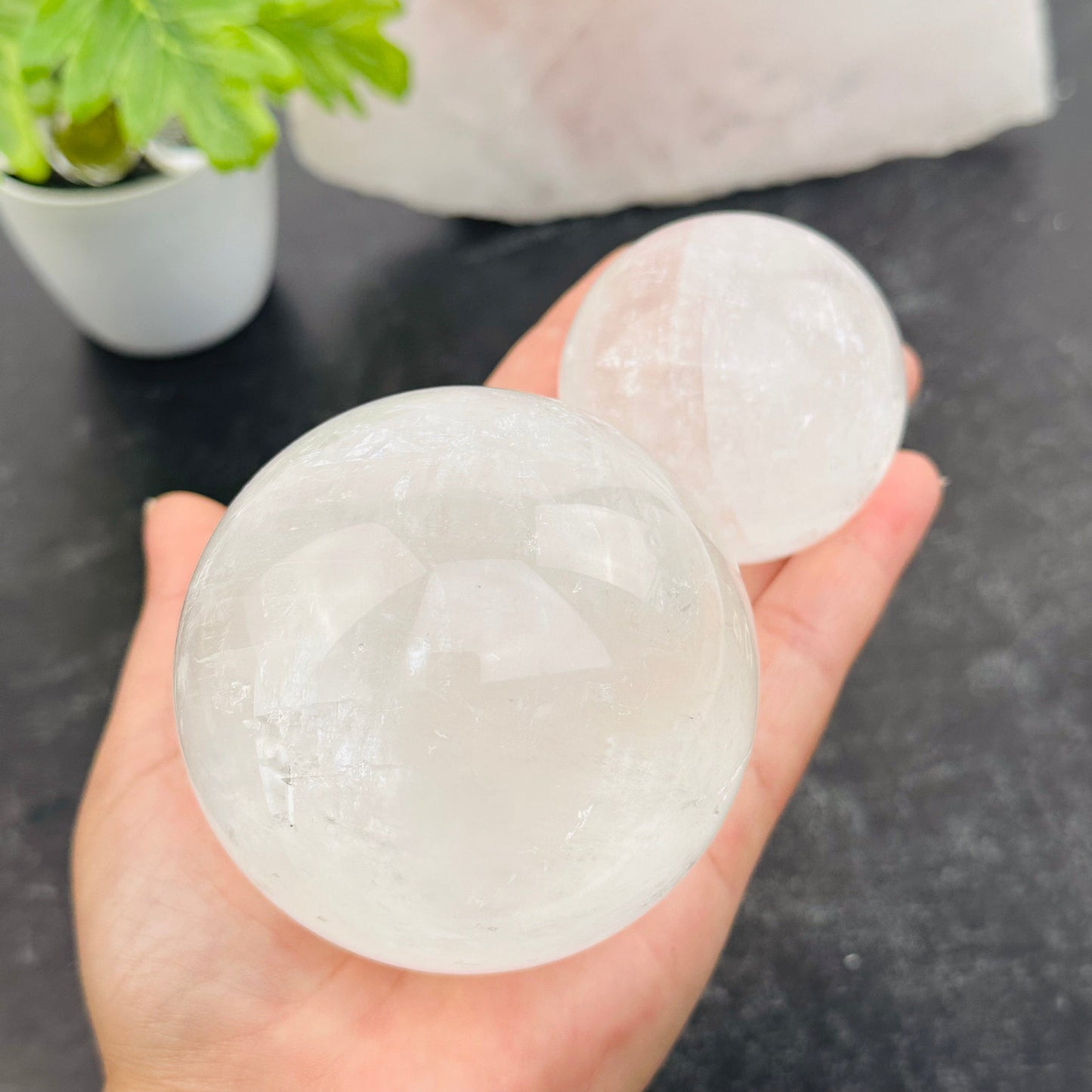 crystal spheres on hand for size reference 
