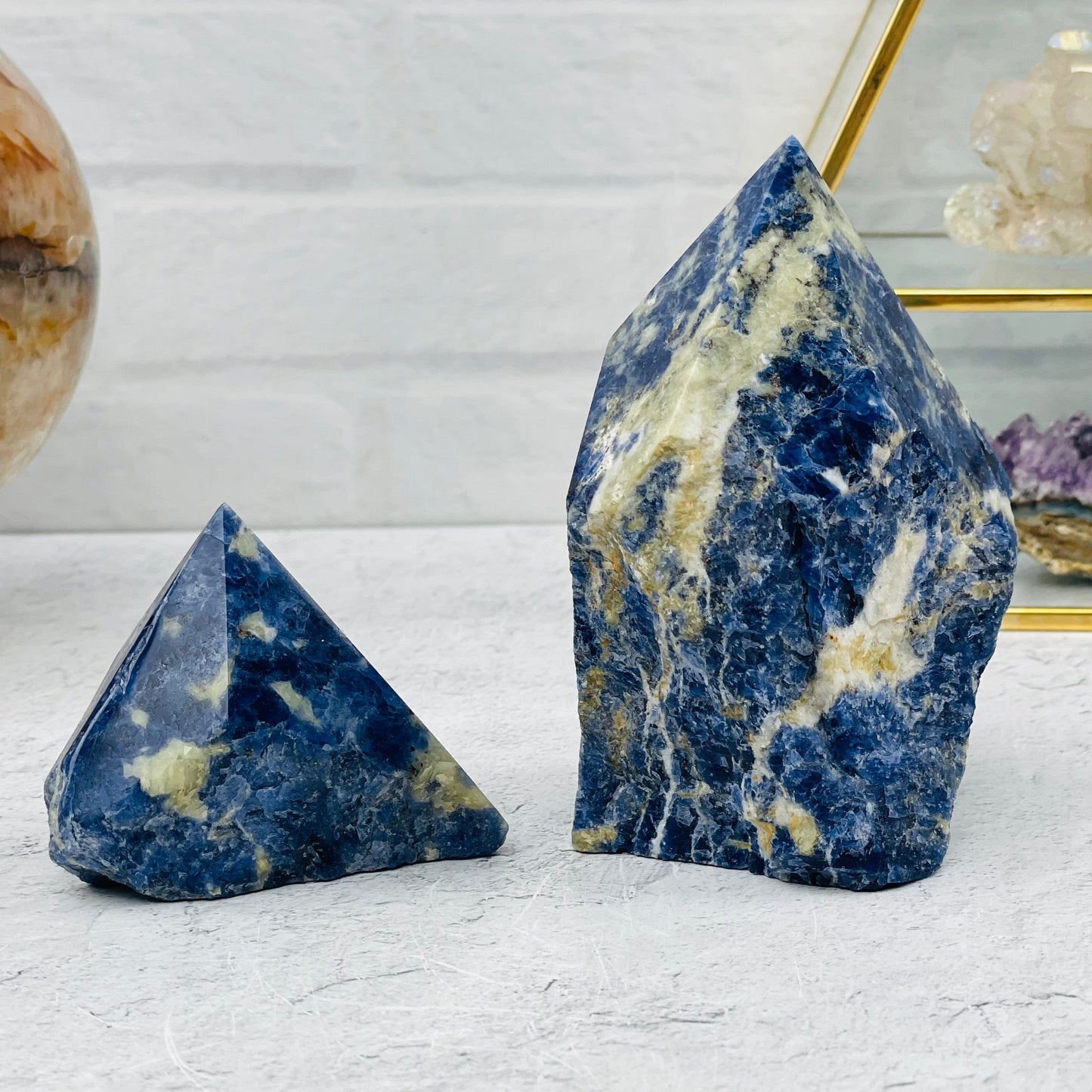sodalite point displayed as home decor