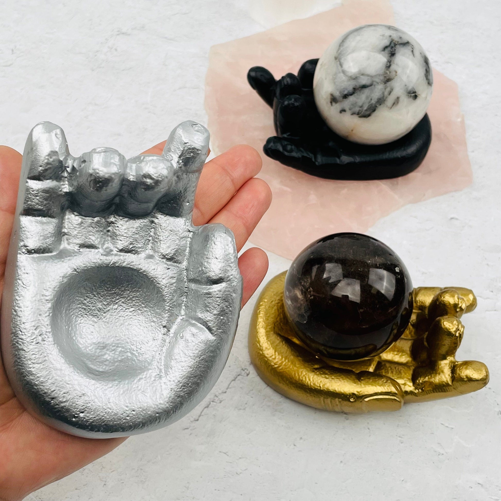 Aluminum Hand Sphere Holder - YOU CHOOSE FINISH