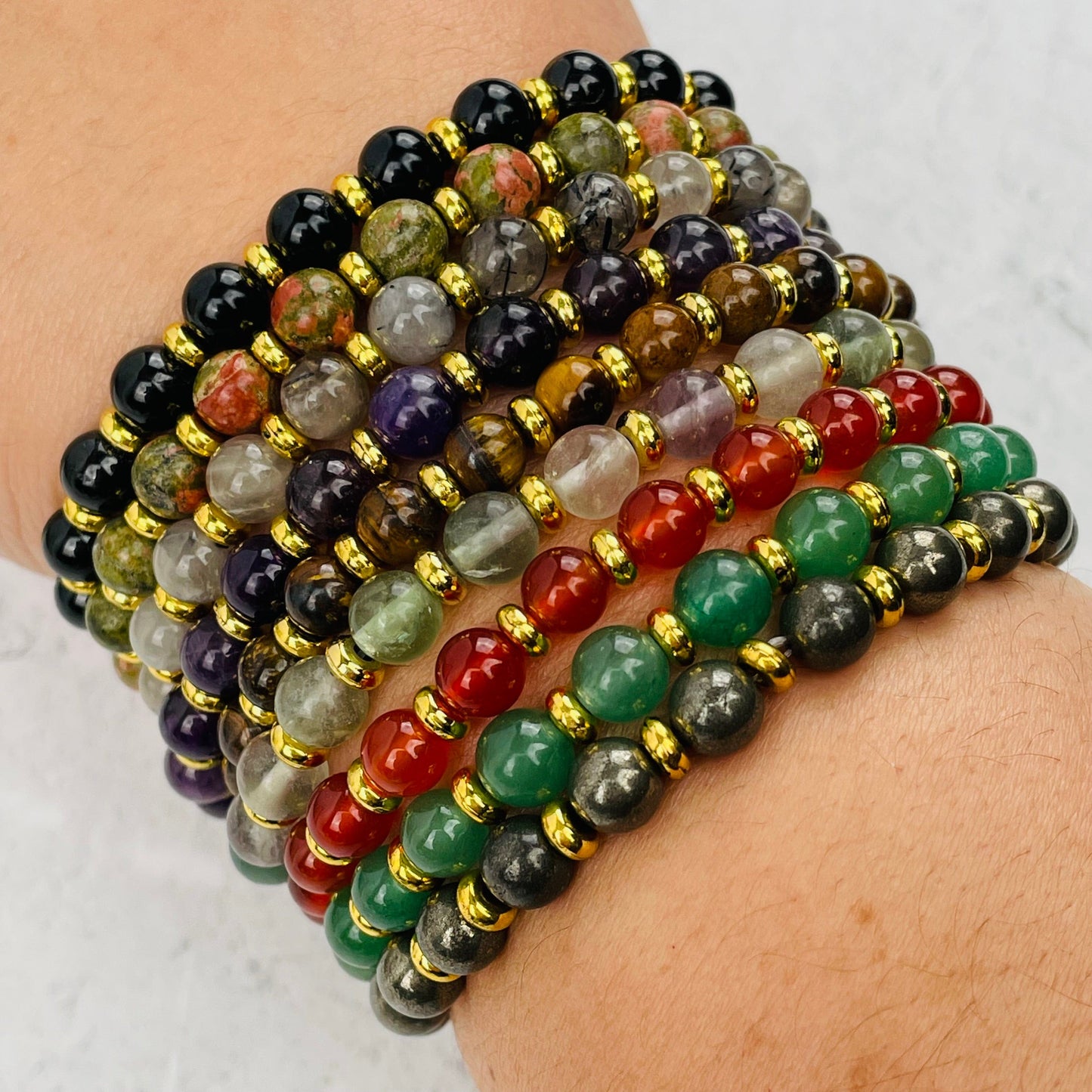 Round Bead Bracelet with Gold Spacer - 6mm - on wrist for size reference