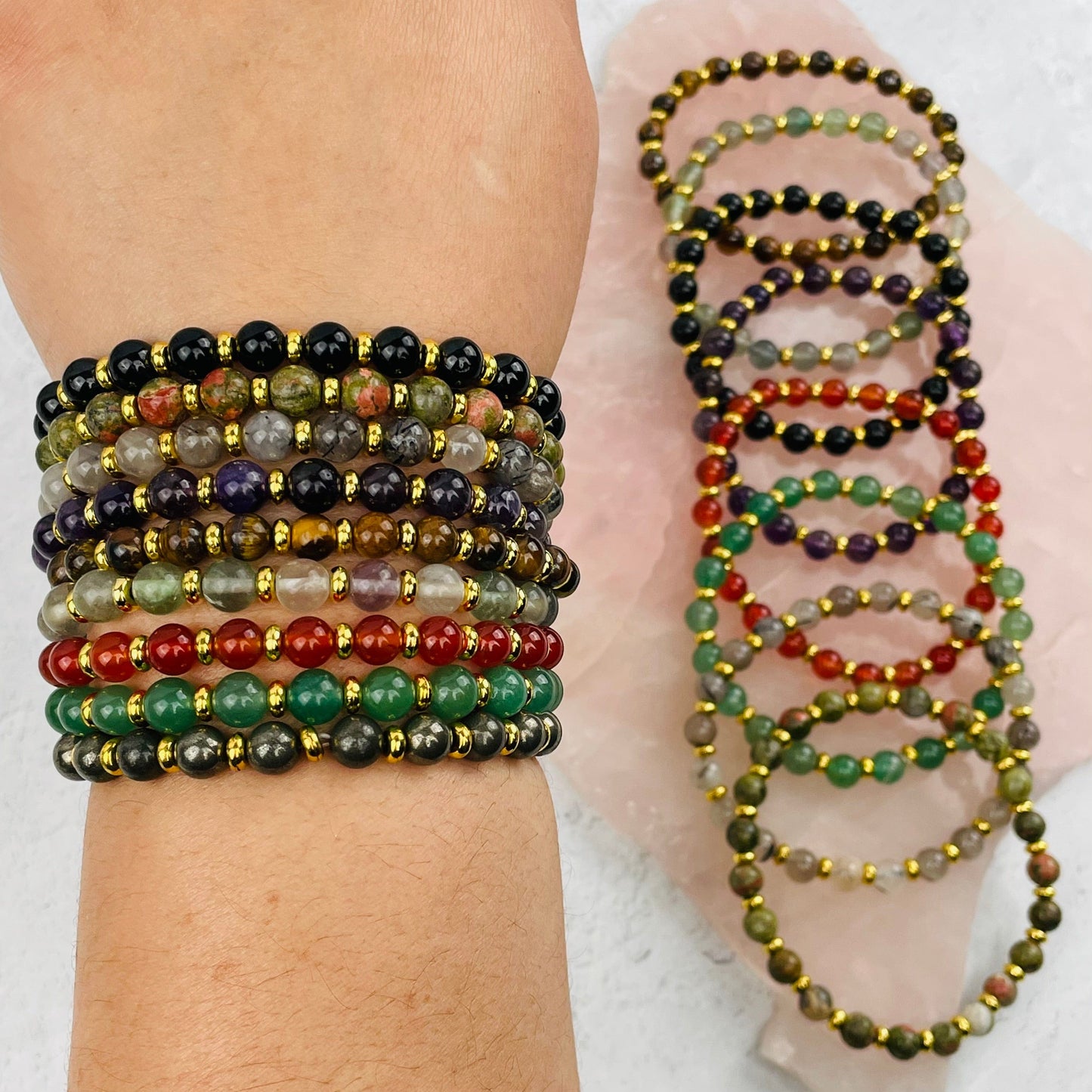 bracelets on wrist to show how they fit 