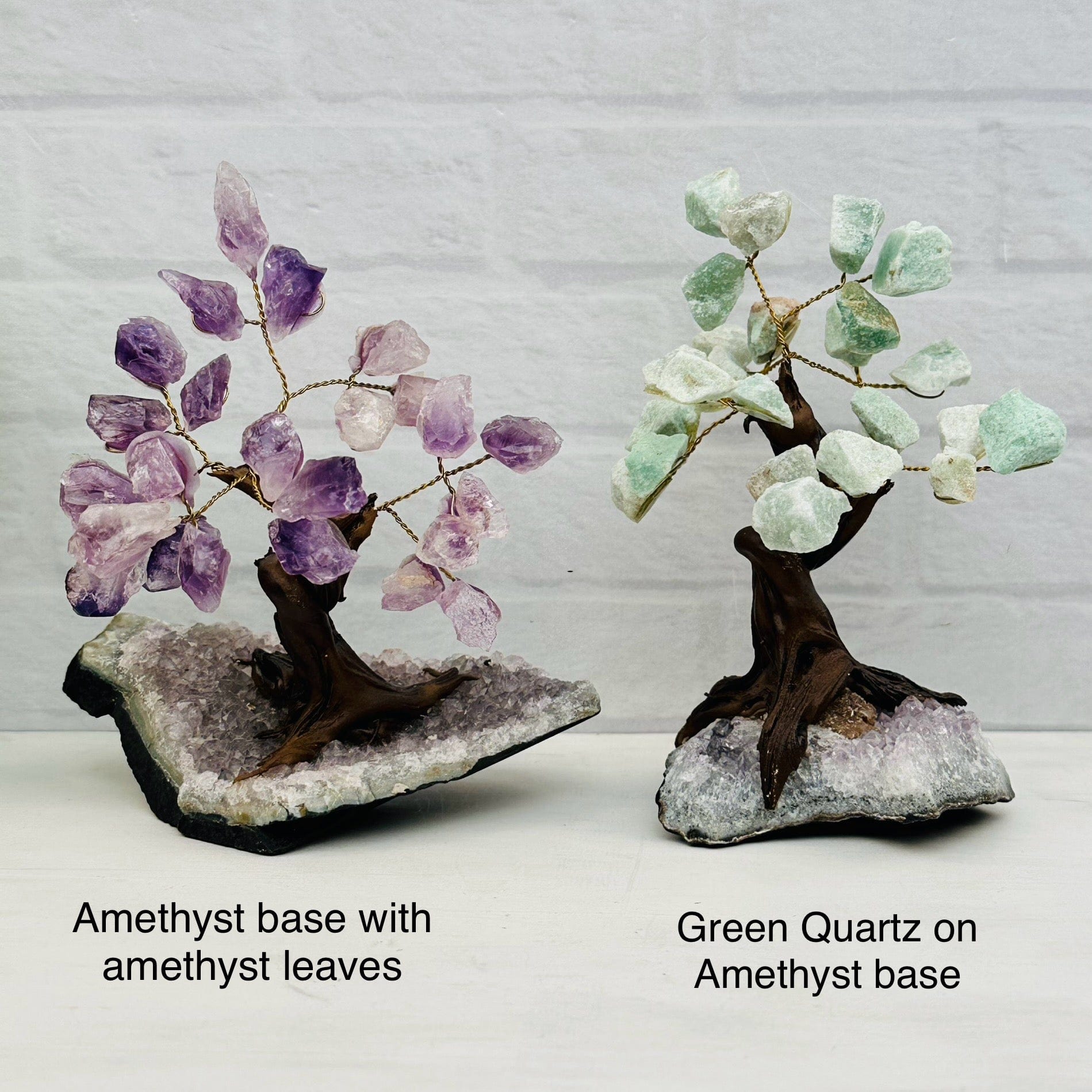 gemstone trees next to their crystal name