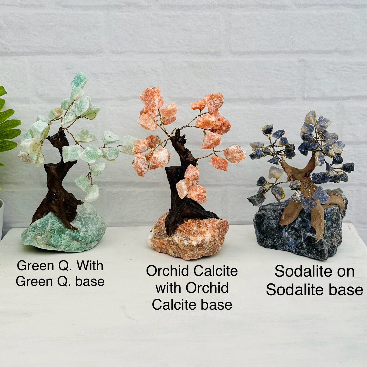 gemstone trees next to their crystal name