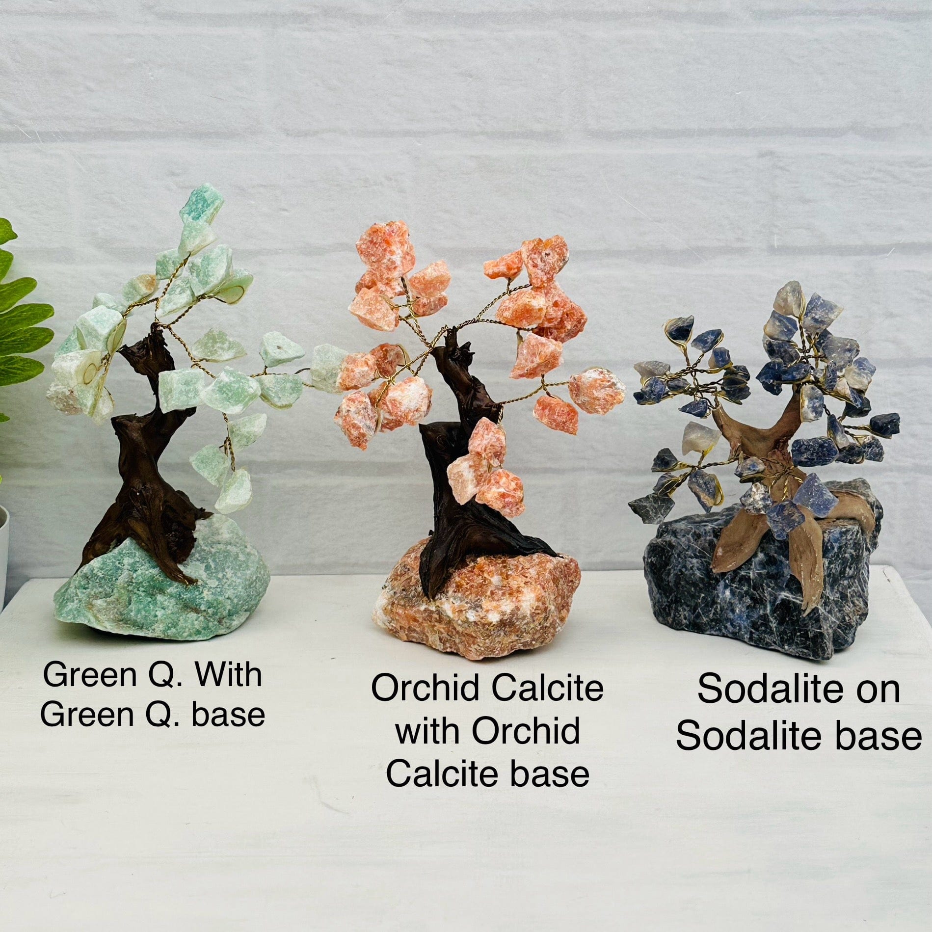 gemstone trees next to their crystal name