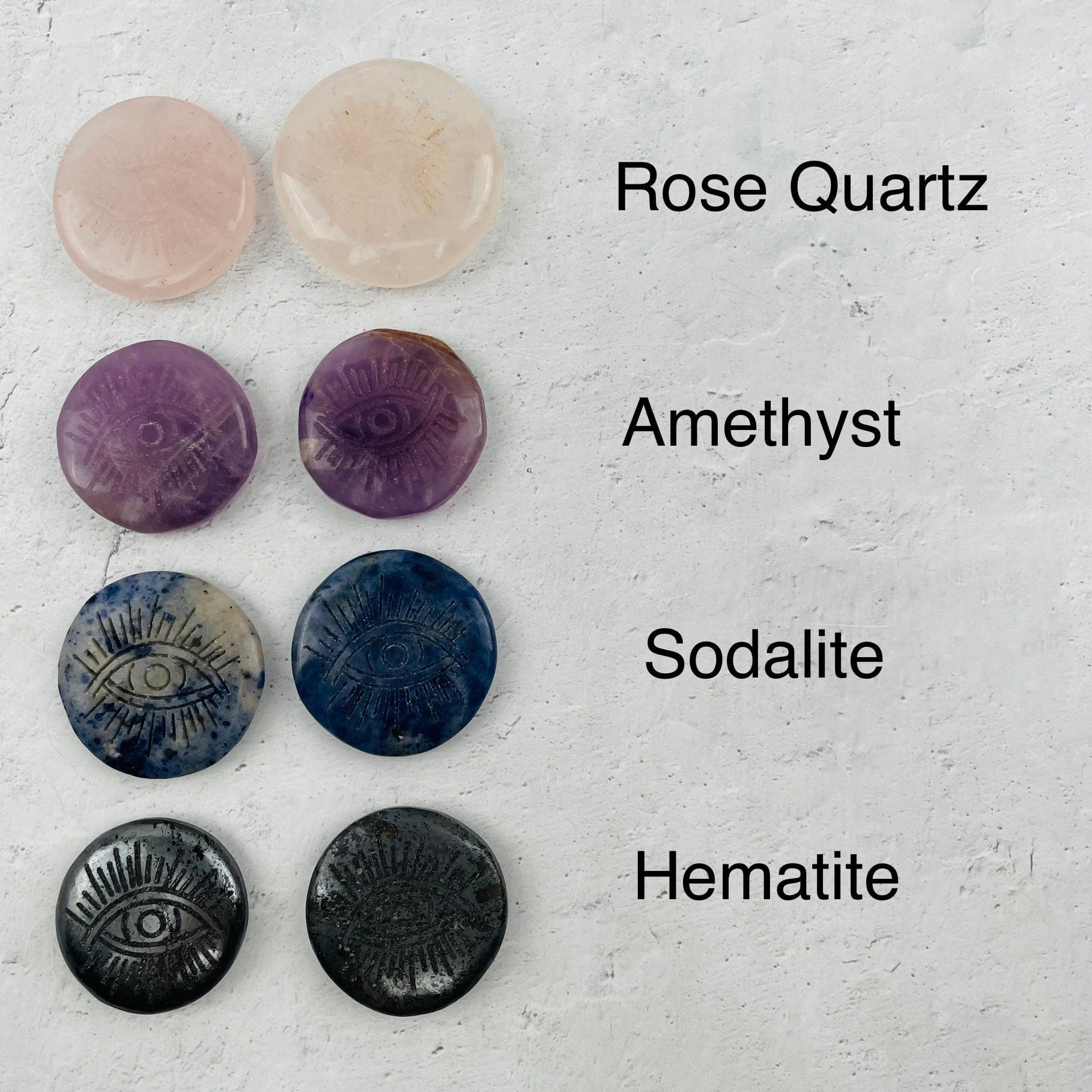 palm stone next to its crystal name 