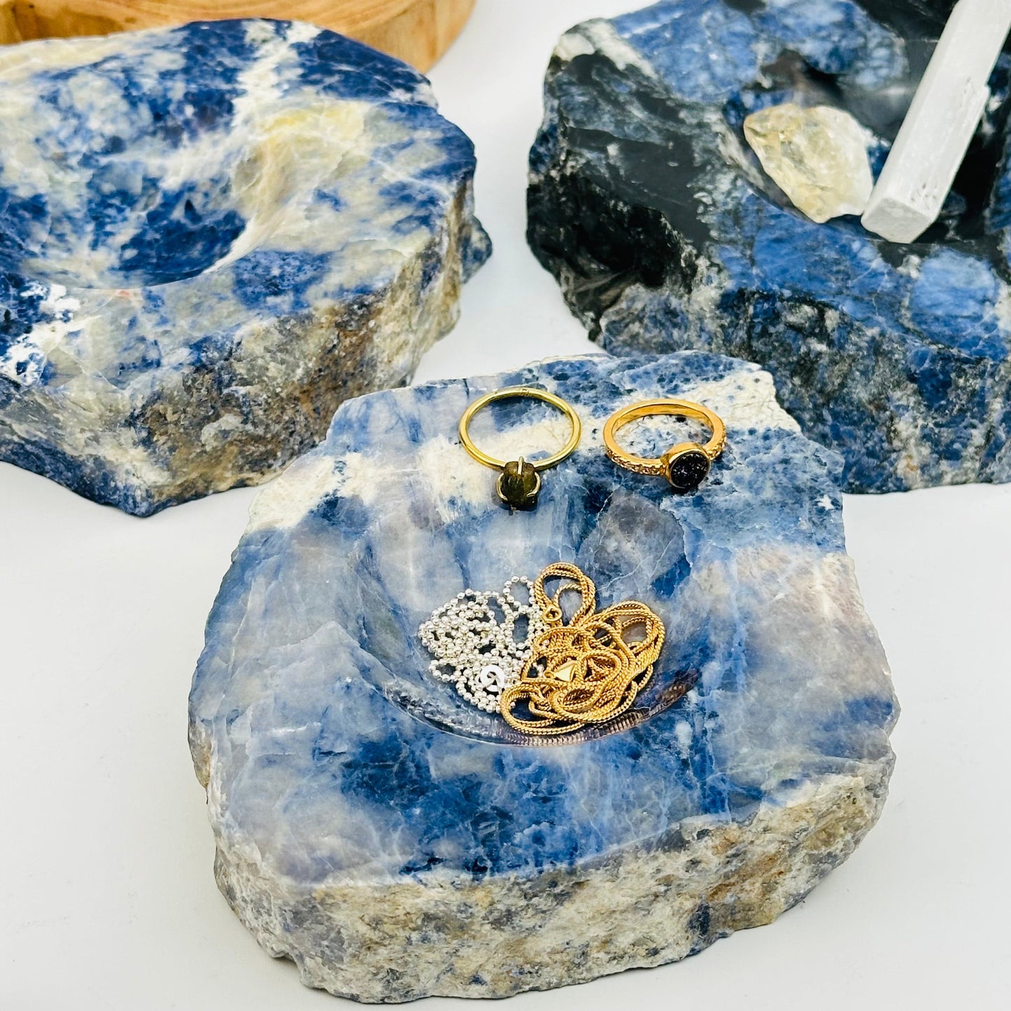sodalite dishes displayed as home decor 