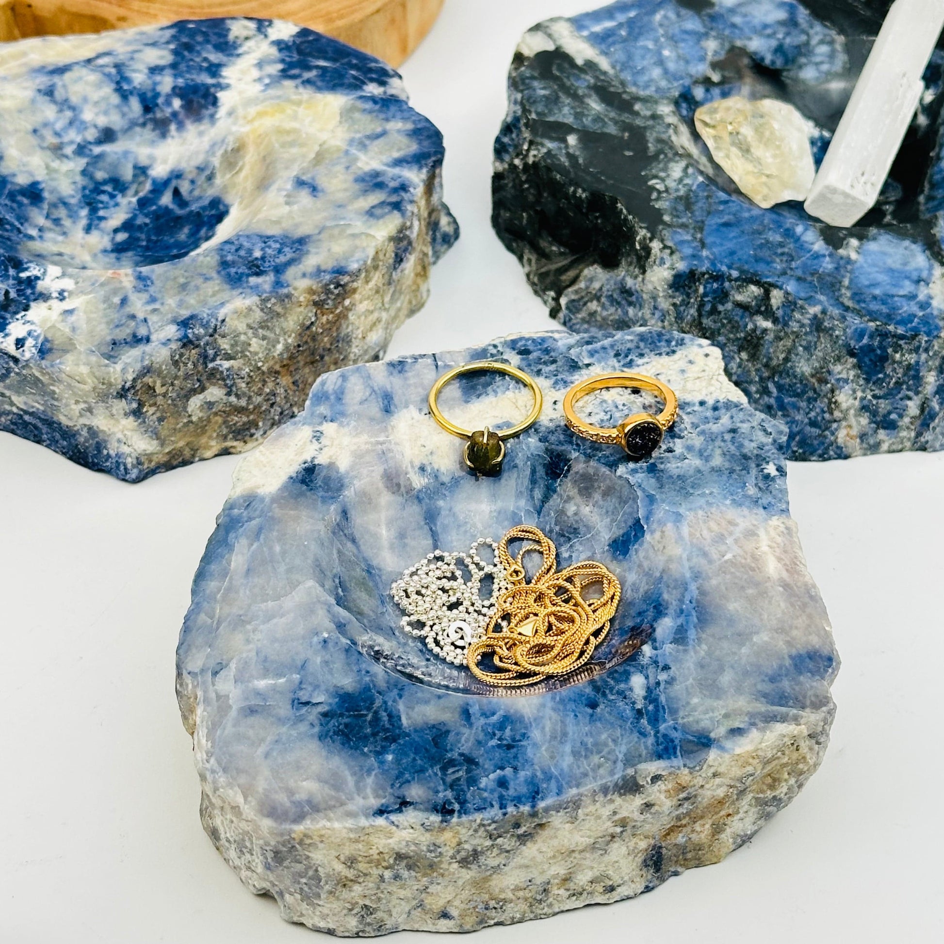 sodalite dishes displayed as home decor 