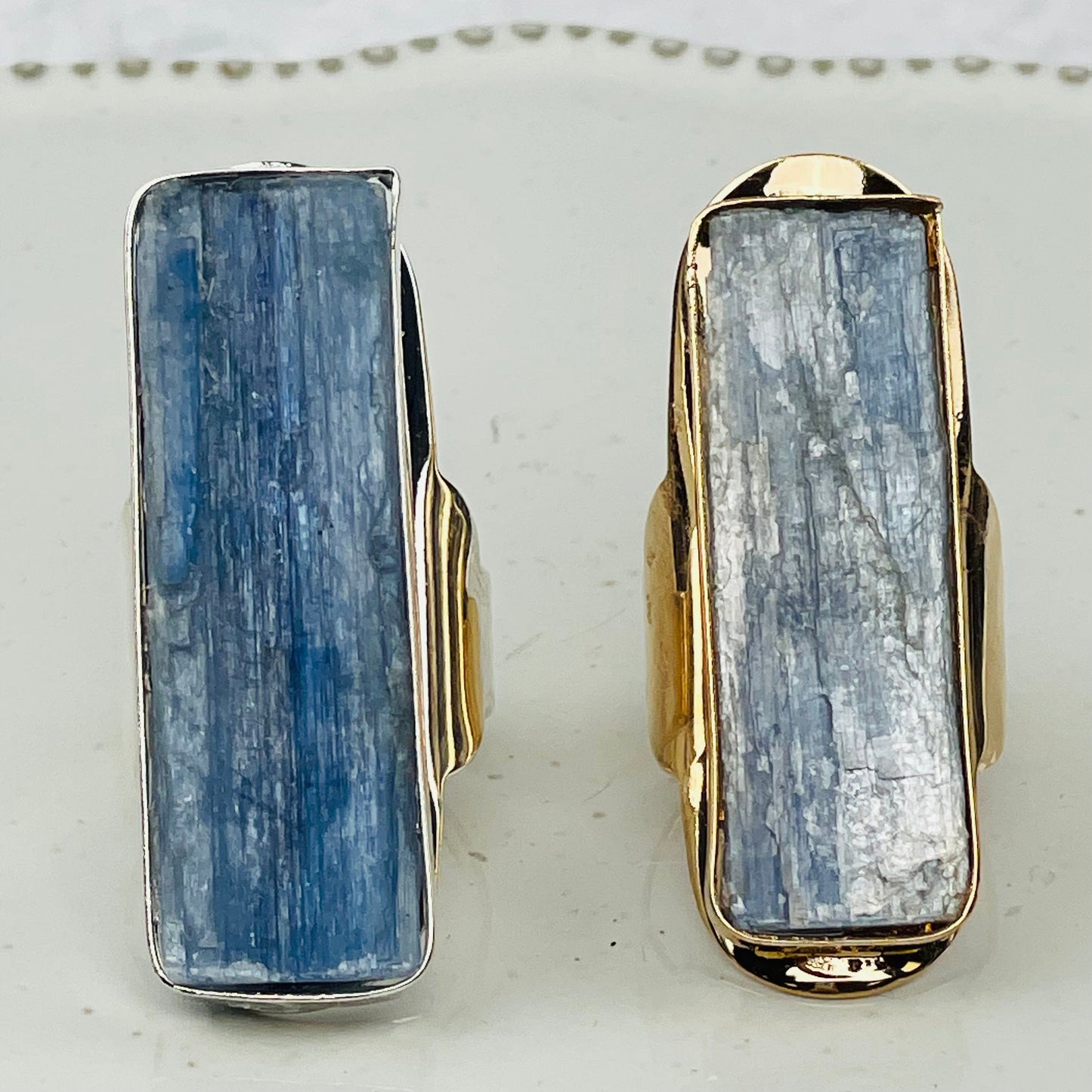 Blue Kyanite Adjustable Ring - Silver and Gold