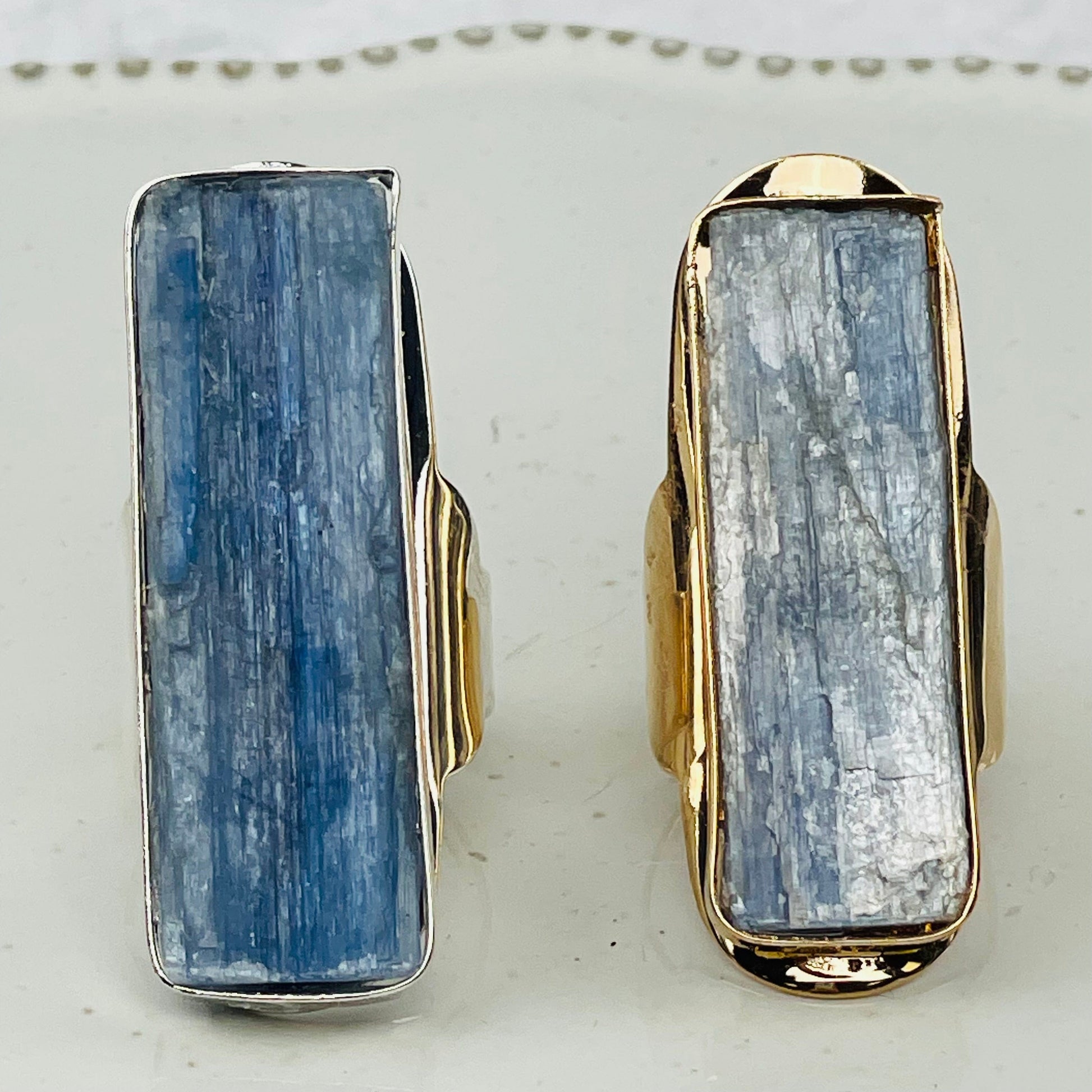 Blue Kyanite Adjustable Ring - Silver and Gold
