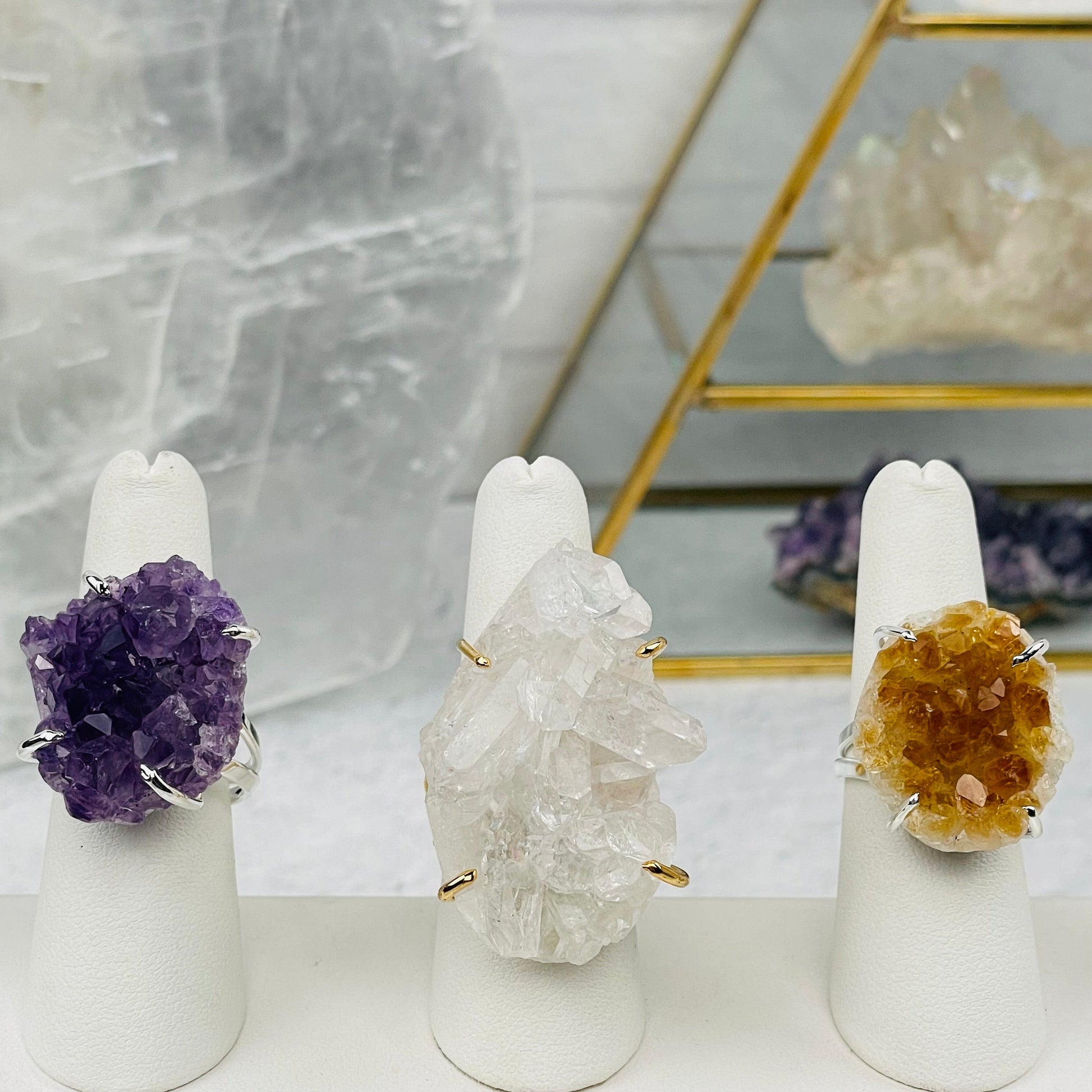 Crystal Cluster Ring Amethyst Citrine Crystal Quartz 