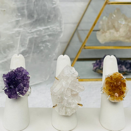 Crystal Cluster Ring Amethyst Citrine Crystal Quartz 